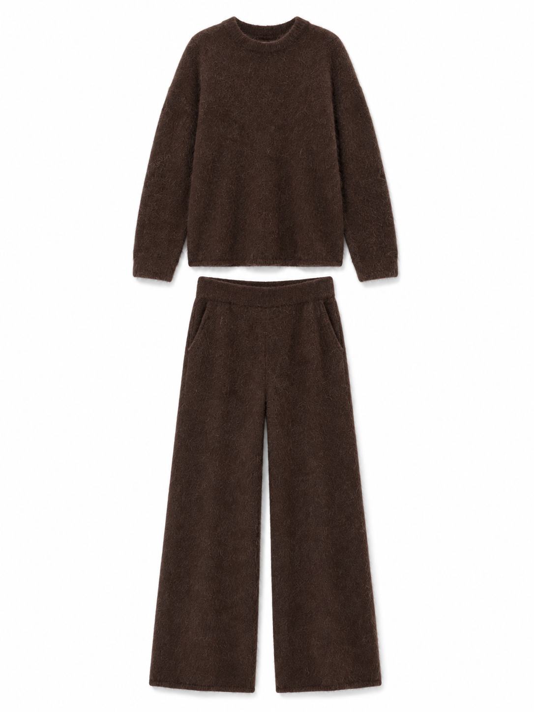 Womens Knit Sweater and Wide Leg Pants Set Round Neck Pullover Drawstring Trousers Ladies Autumn Winter Two Piece Knitwear