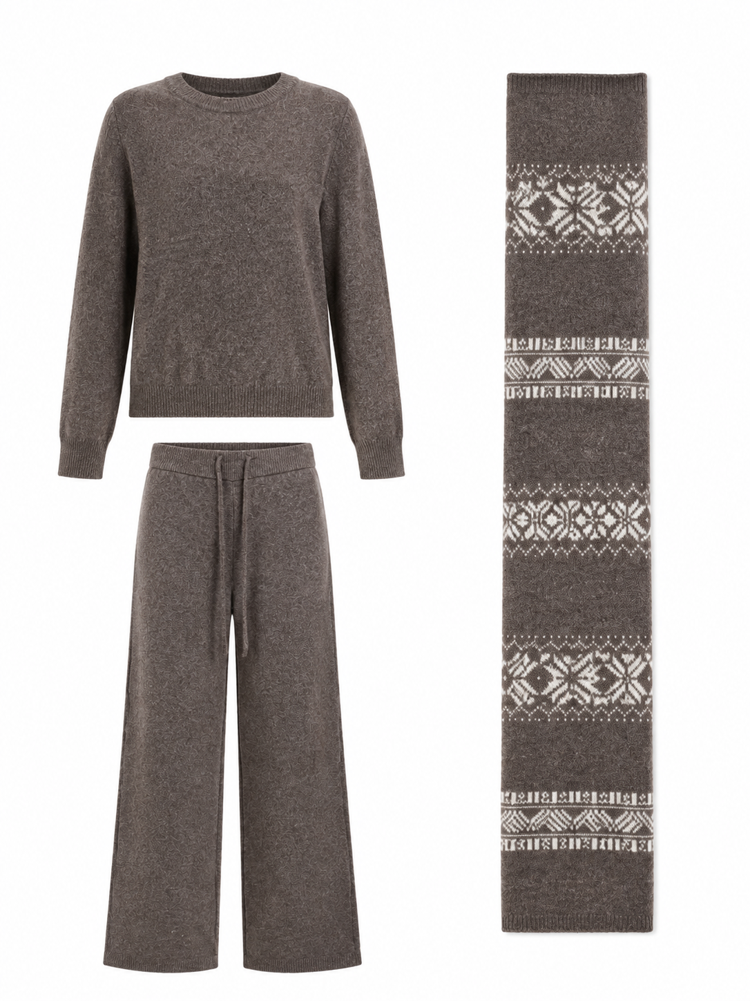 Womens Knit Sweater and Wide Leg Pants Set Long Sleeve Round Neck Pullover Ladies Autumn Winter Two Piece Knitwear Suit