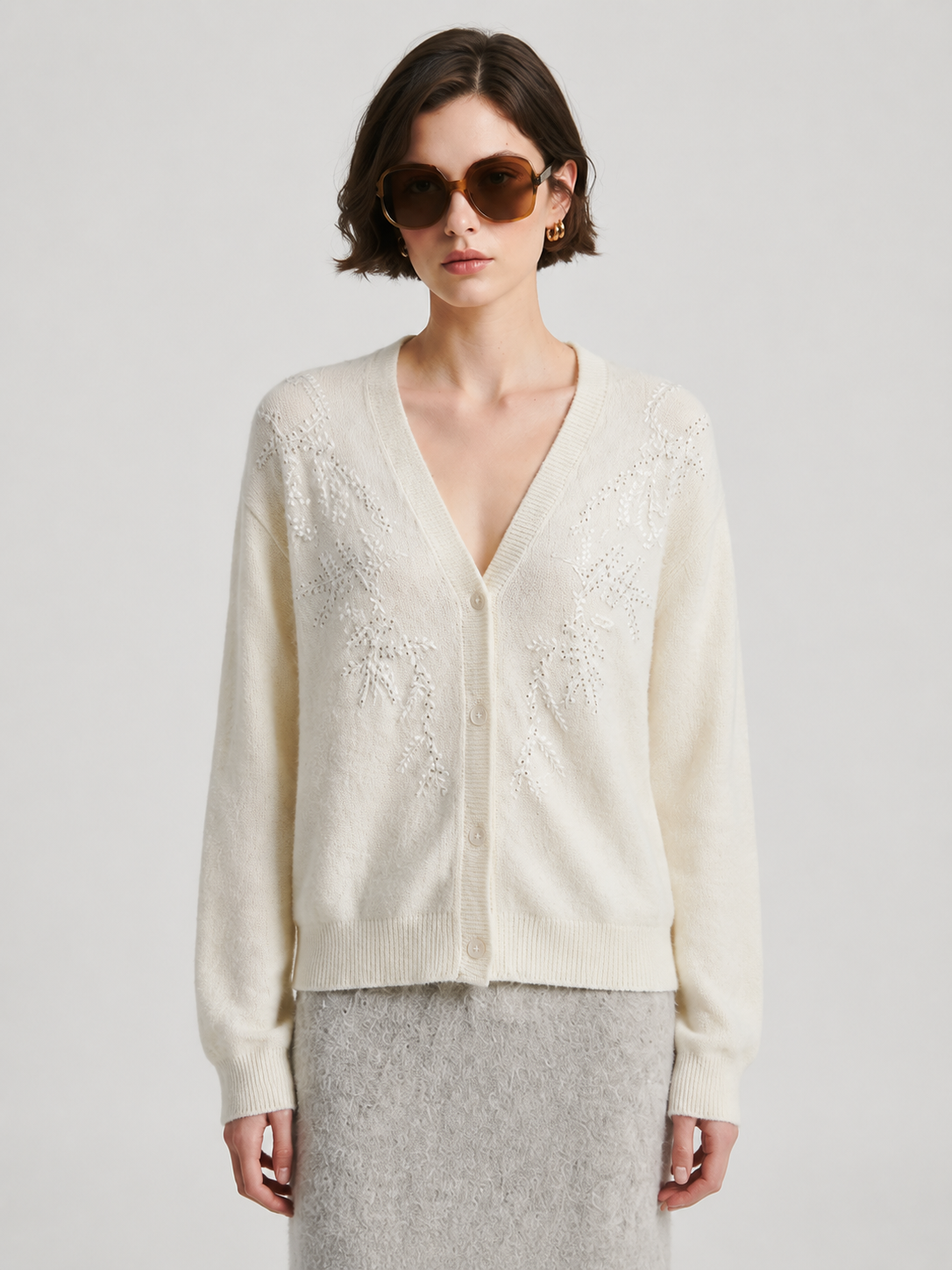 Autumn Casual Embroidered Cardigan Floral Pattern Computer Knitted Embossed Digital Printing Sweater