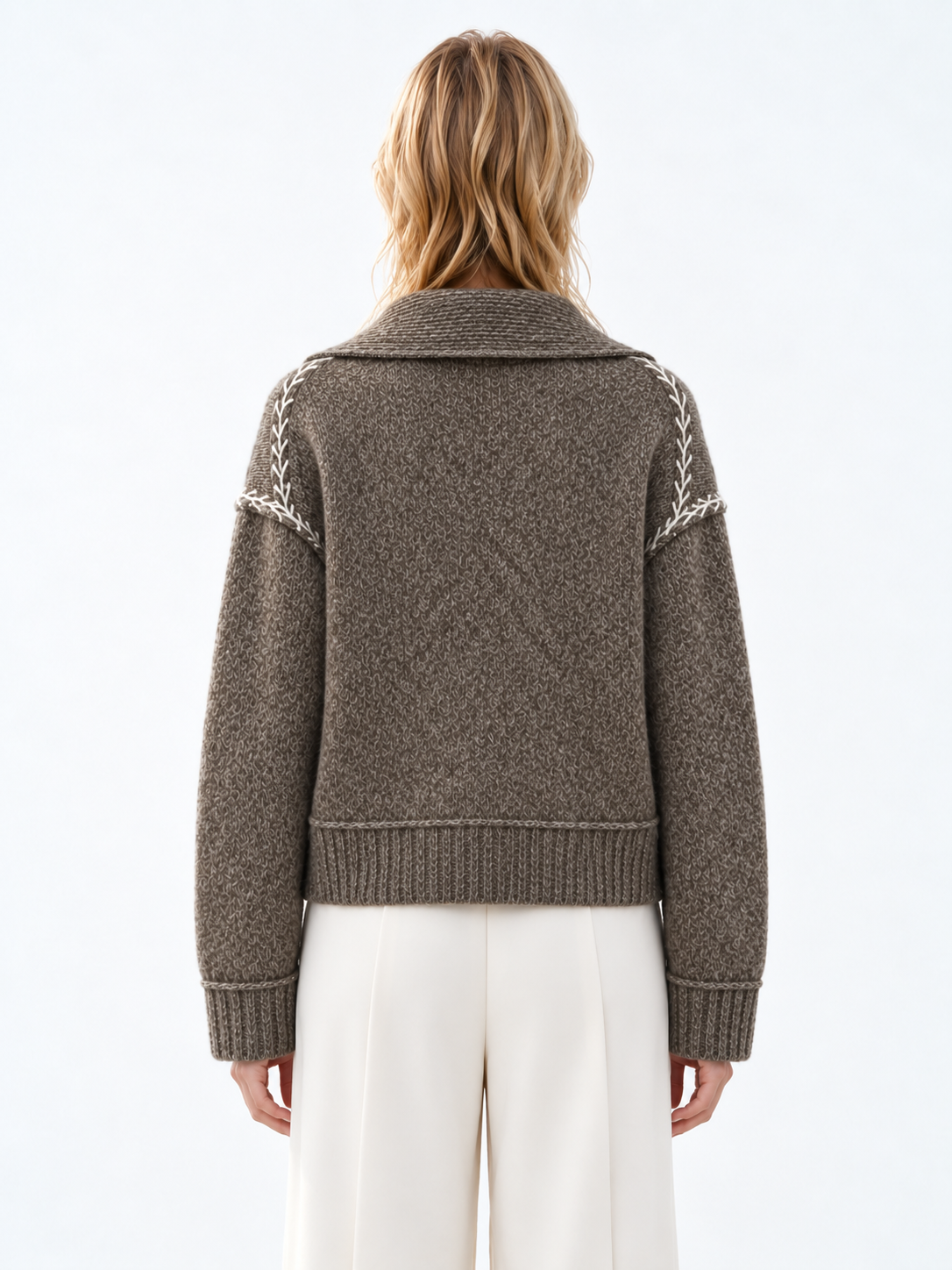 Women's Oversized Zip Up Knit Cardigan with Turn Down Collar Chest Pocket Long Sleeve Quiet Luxury Sweater Jacket