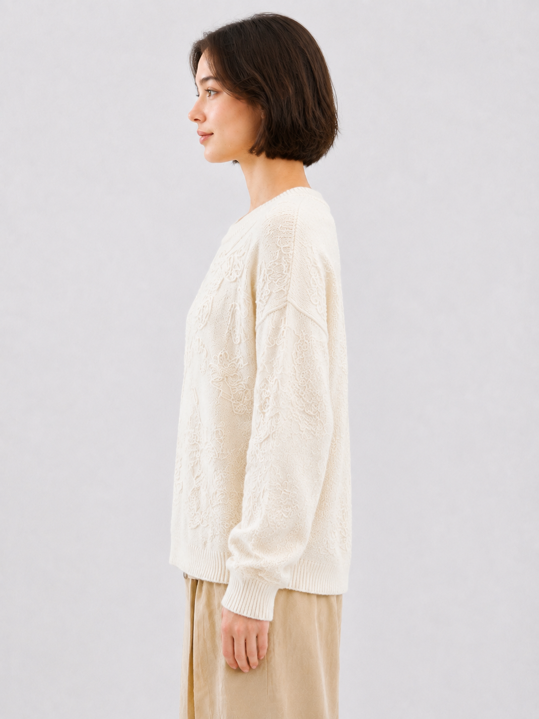Women 3D Floral Applique Crochet Cardigan Round Neck Button Front Hollow Out Knit Sweater Handmade Openwork Lace Top