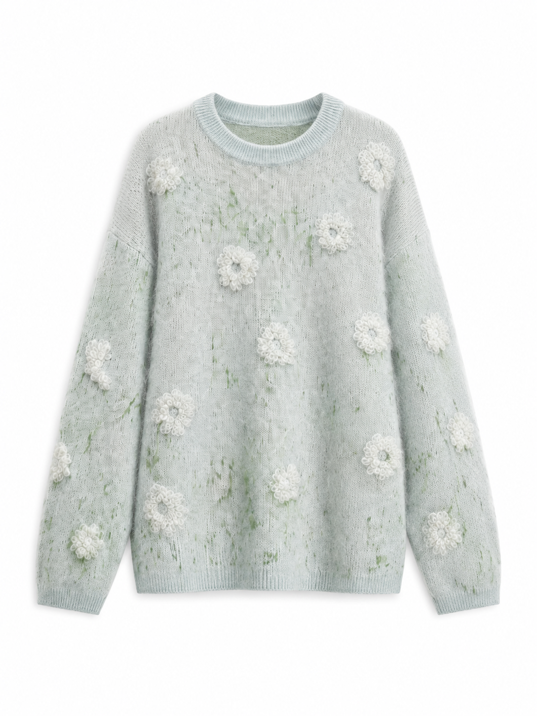 OEM&ODM Wholesale Fashion 3D Flower Knit Top Crew Neck Jacquard Pullover Fluffy Feminine Knitwear Casual Long Sleeve Sweater
