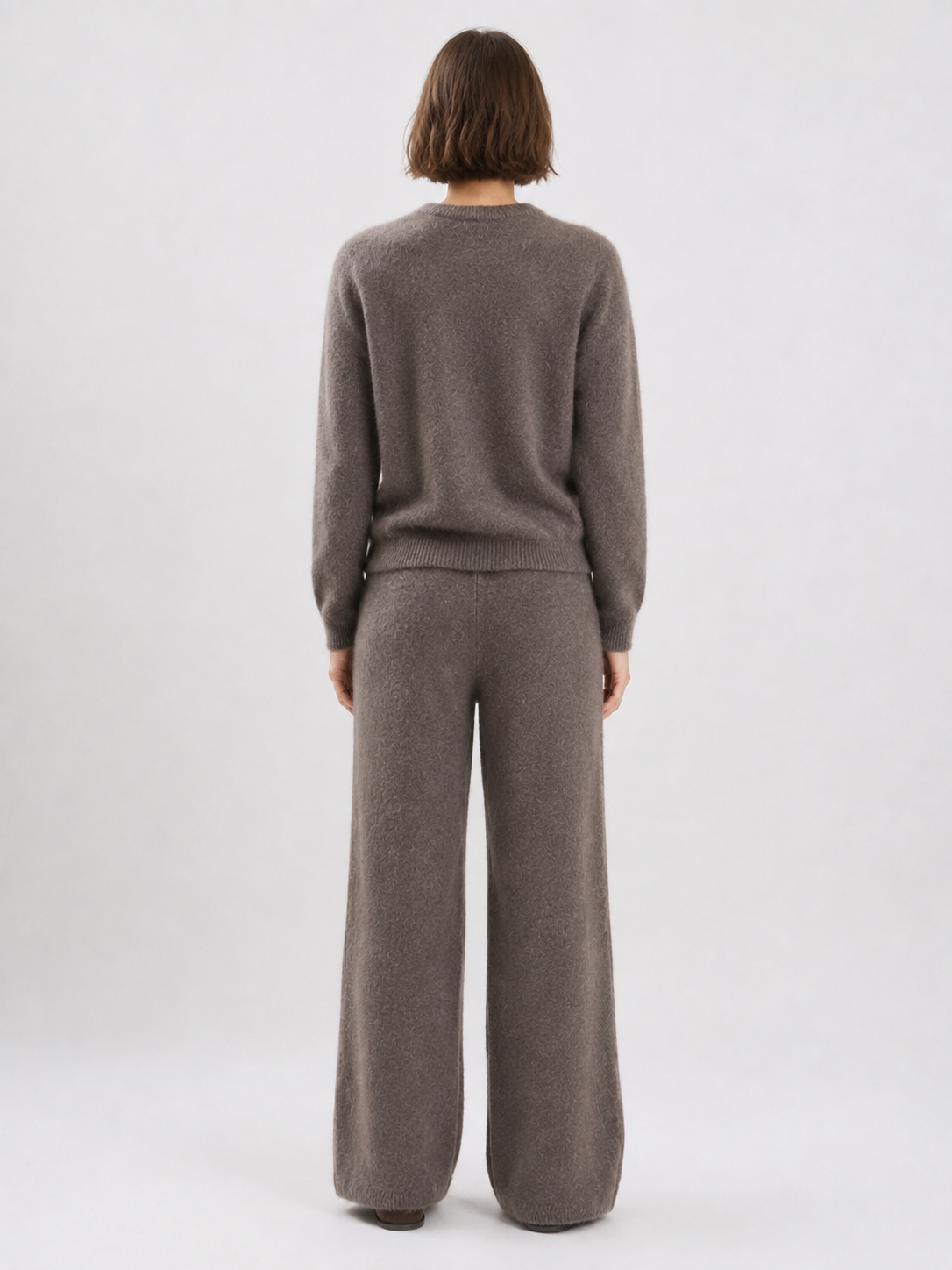 Womens Argyle Knit Sweater and Wide Leg Pants Set Round Neck Jacquard Pullover Ladies Autumn Winter Two Piece Knitwear