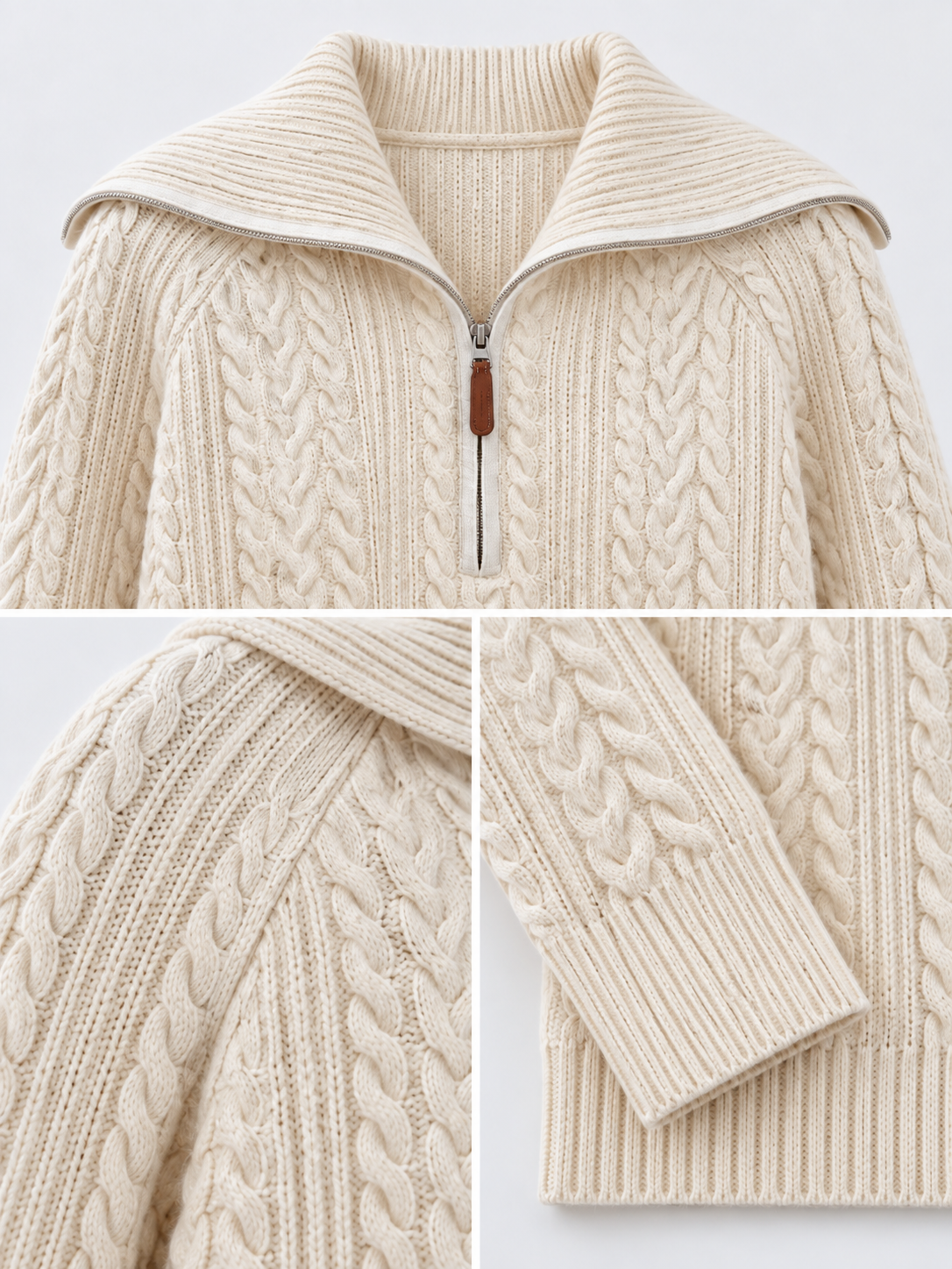 Women's Cable Knit Sweater Half Zip Wide Collar Long Sleeve Pullover Casual Fall Winter Jumper