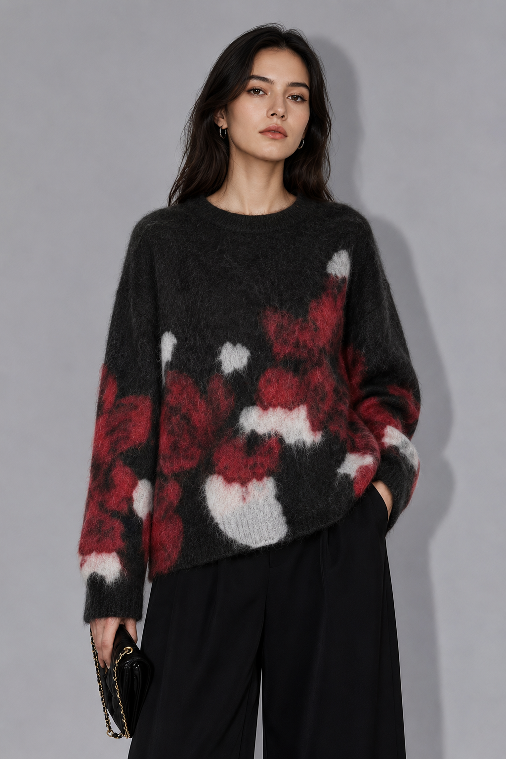 High-quality jacquard loose oversized fashion custom casual long-sleeve knitted women's pullover sweater