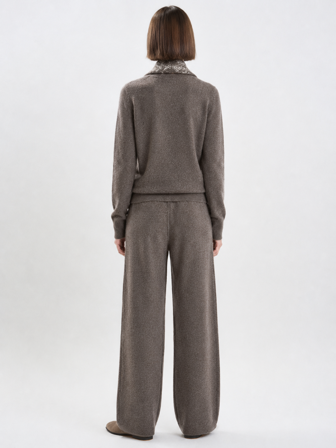 Womens Knit Sweater and Wide Leg Pants Set Long Sleeve Round Neck Pullover Ladies Autumn Winter Two Piece Knitwear Suit