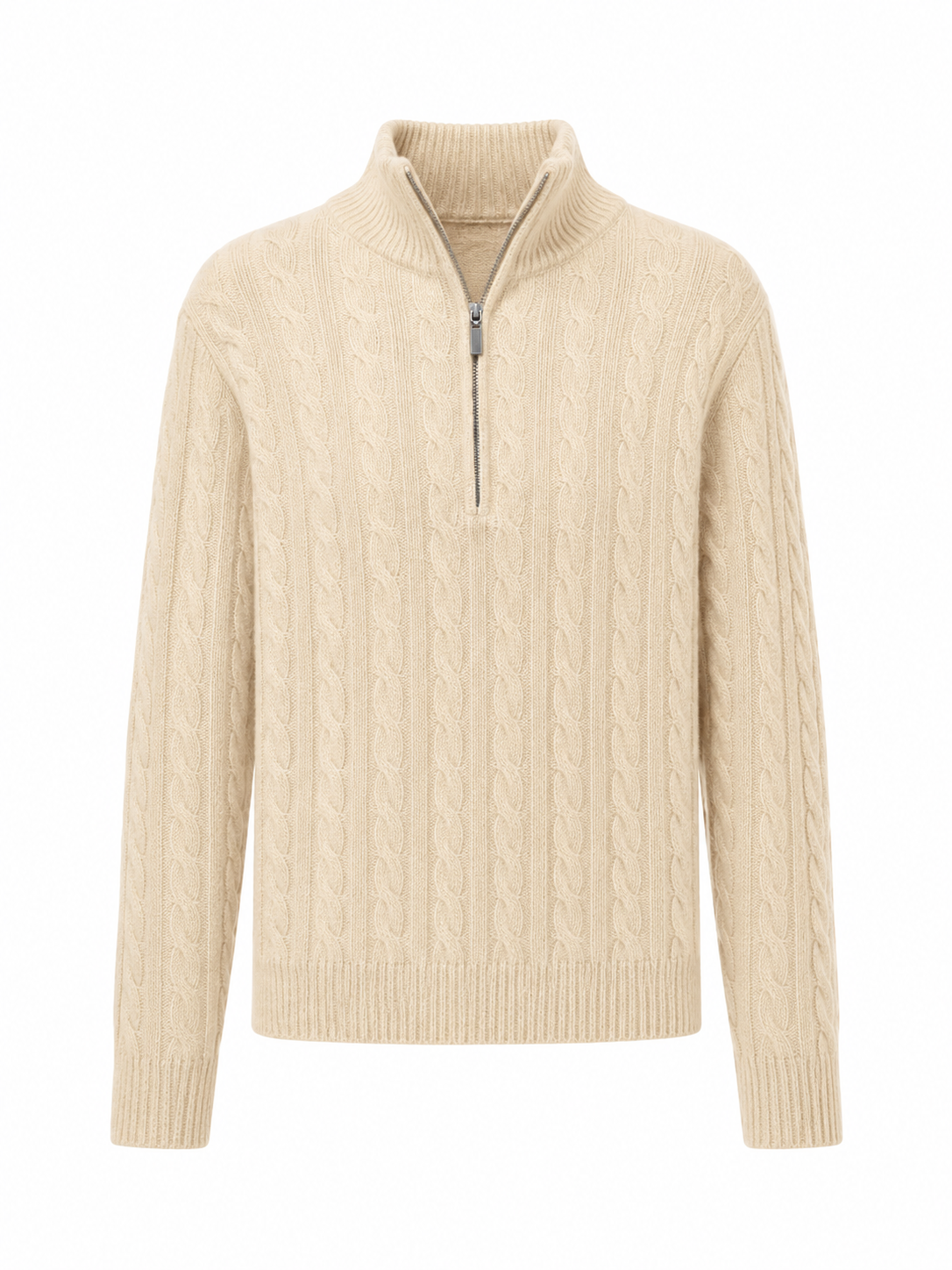Customized high-end 1/4 zipper design, anti-wrinkle, breathable and warm cable knitted women's cardigan, 100% cashmere sweater