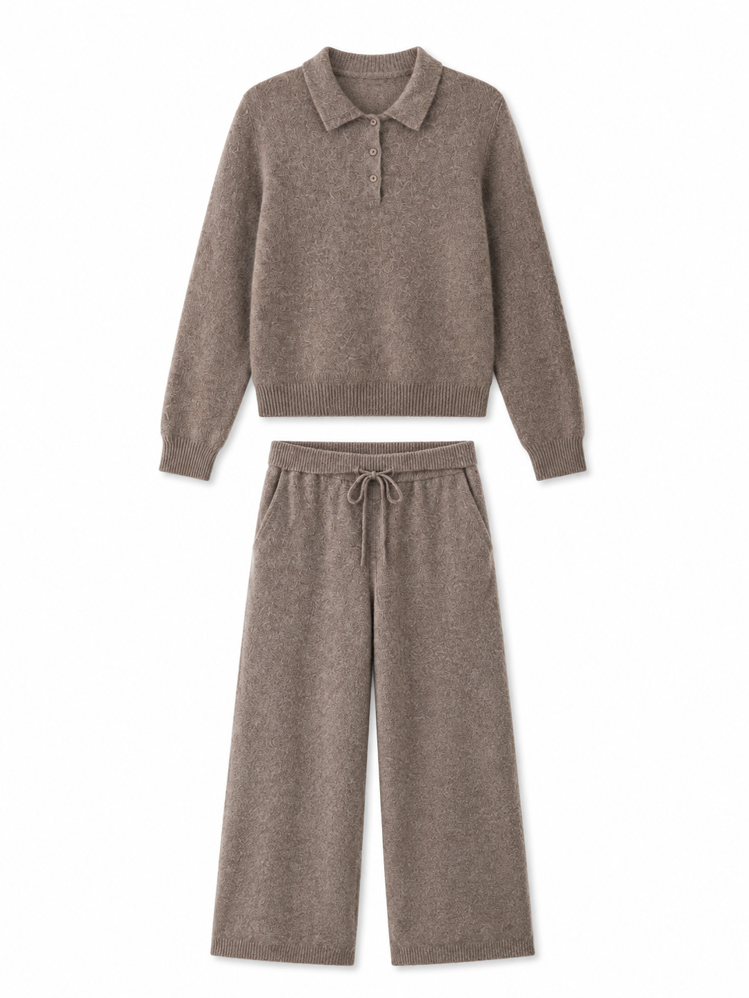 Womens Knit Sweater and Wide Leg Pants Set Round Neck Pullover Drawstring Trousers Ladies Autumn Winter Two Piece Knitwear