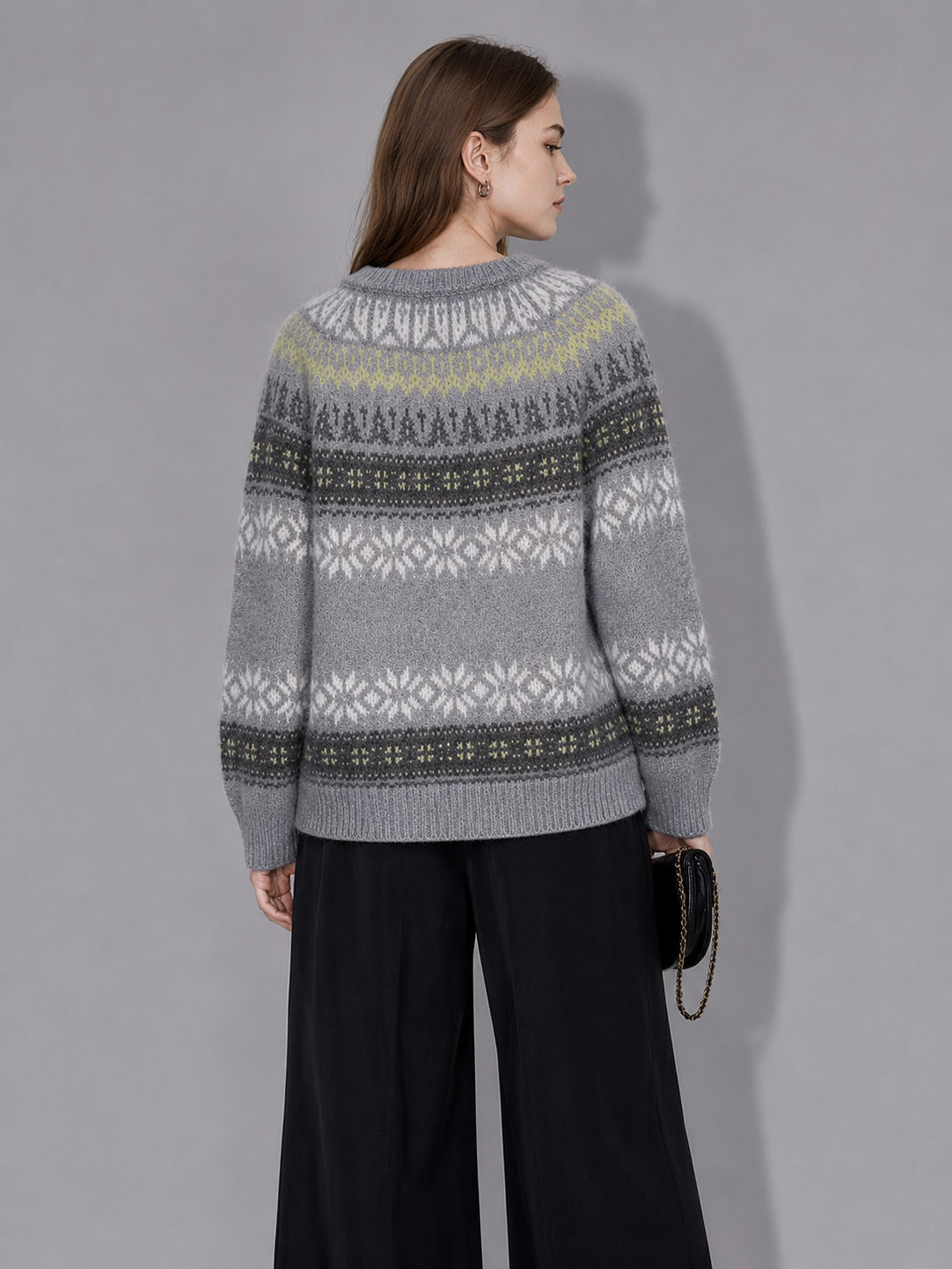 Luxury Wool Jacquard Sweater – Vintage Fair Isle Knit Pullover with Nordic Pattern