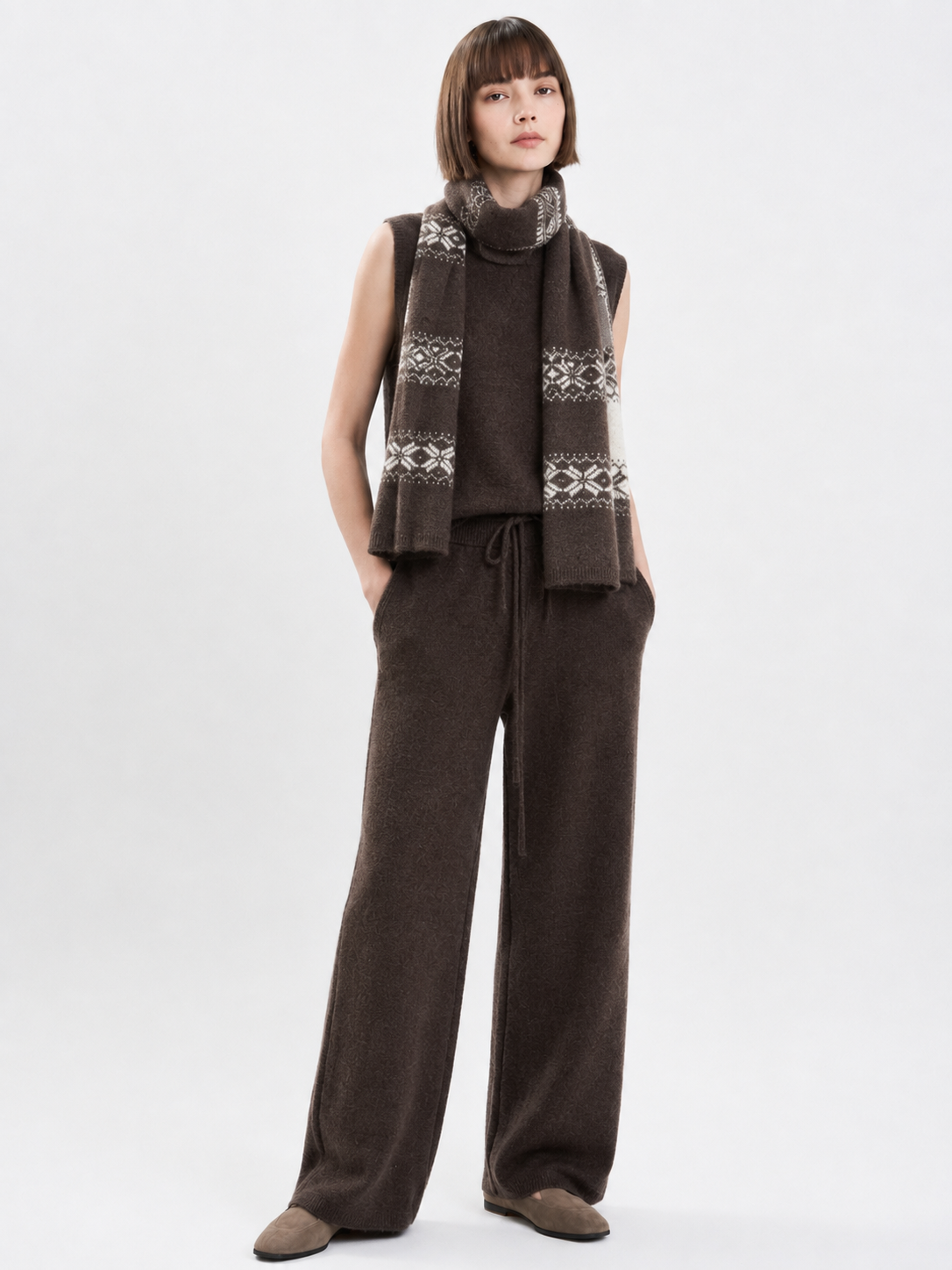 Womens Knit Sweater and Wide Leg Pants Set Long Sleeve Round Neck Pullover Ladies Autumn Winter Two Piece Knitwear Suit