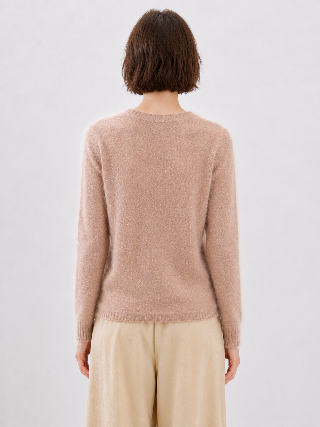 Women Wool Sweater Crew Neck Fuzzy Knit Pullover Sequin Glitter Jumper Pink Soft Knitwear for Autumn Winter Party