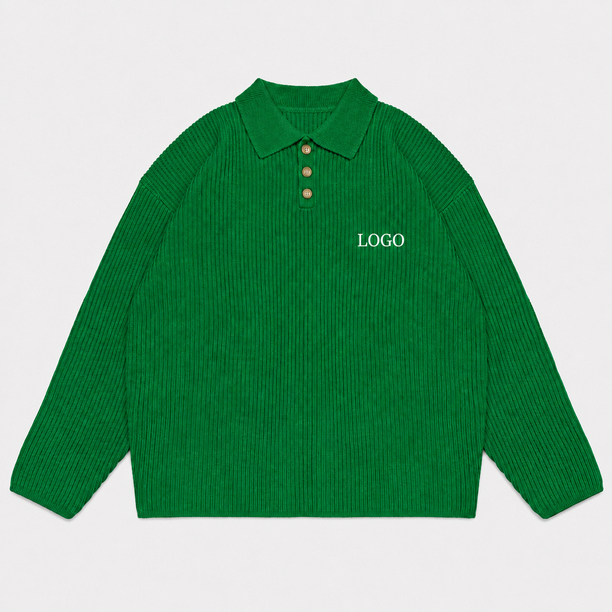 Custom Men's Autumn 100% Cotton Rib Knit for Sweater 3 Button Collar Pullover Long Sleeve Knitwear OEM ODM Manufacturer