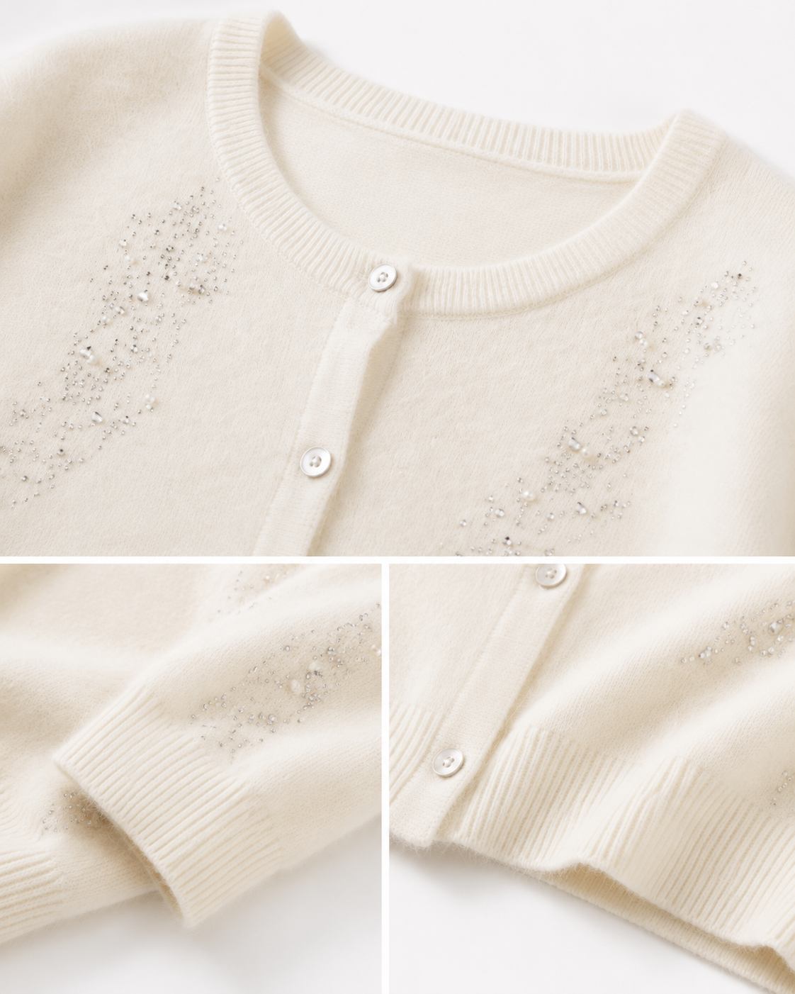 High-end cashmere cardigan with rhinestones, loose and oversized, casual women's sweater