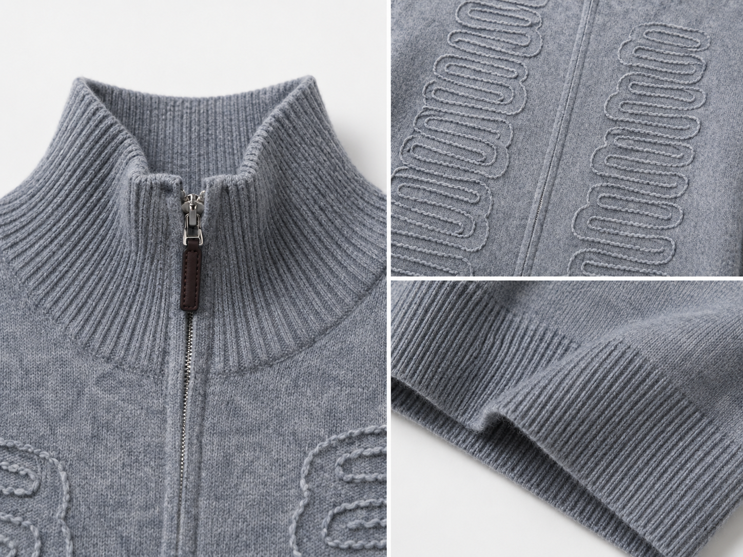 Customized women's motorcycle-style floral autumn stand-up collar full-zip knitted cashmere cardigan pullover customized logo breathable