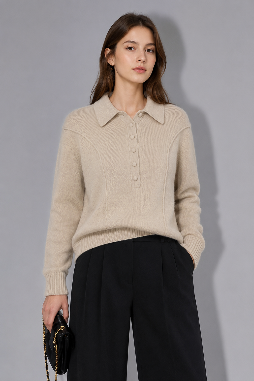 OEM Lady Cashmere Blazer - Cashmere and Wool Blend Half-Sleeve Round Neck Knitted Cashmere Blazer