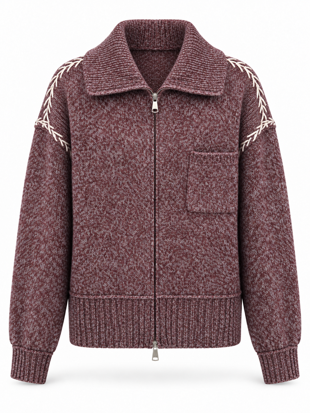 Women's Oversized Zip Up Knit Cardigan with Turn Down Collar Chest Pocket Long Sleeve Quiet Luxury Sweater Jacket