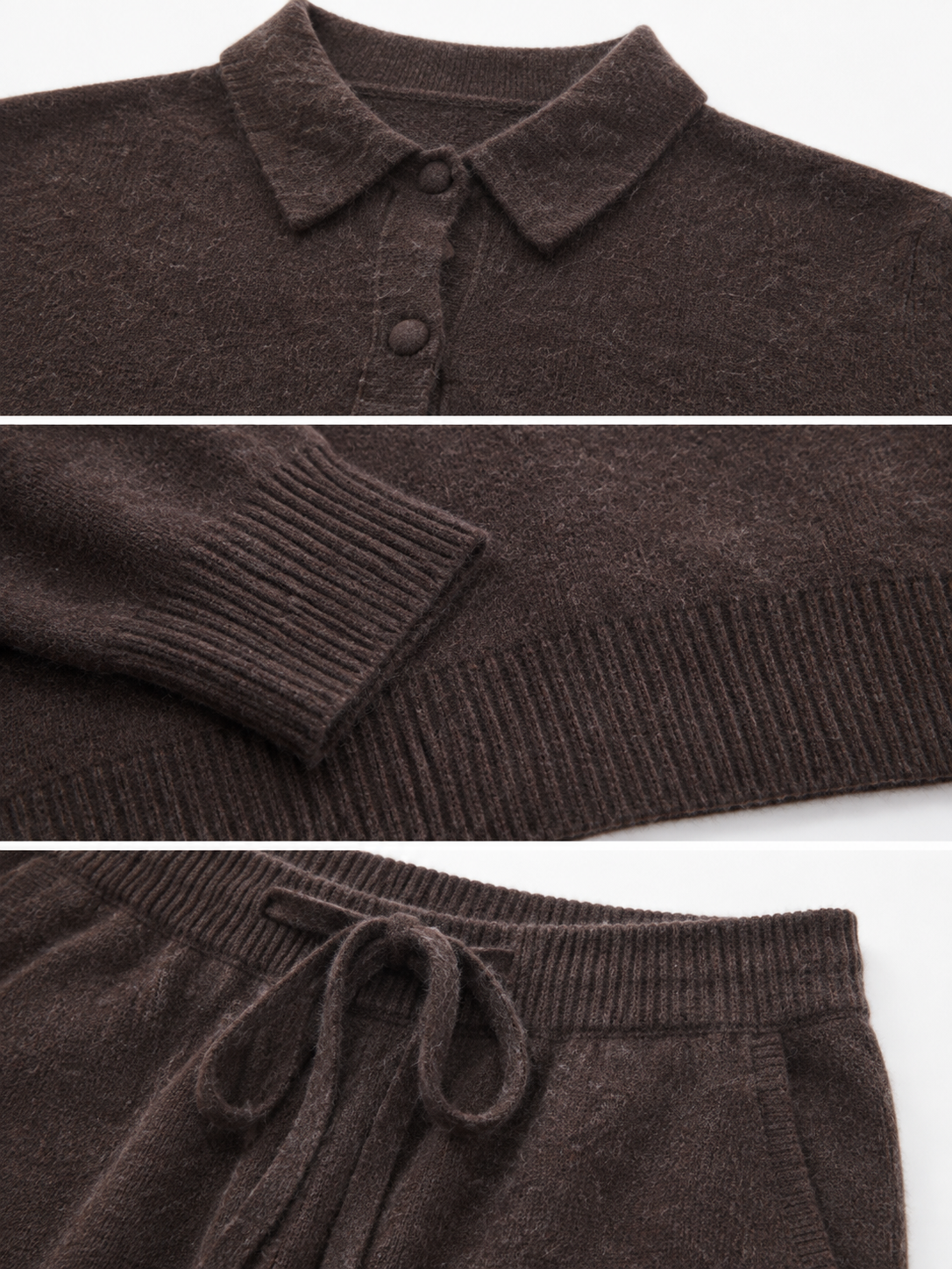 Womens Knit Polo Cardigan and Wide Leg Pants Set Button Down Collar Sweater Ladies Autumn Winter Two Piece Knitwear Suit