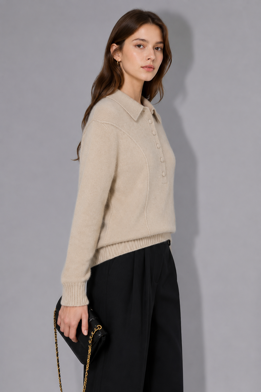 OEM Lady Cashmere Blazer - Cashmere and Wool Blend Half-Sleeve Round Neck Knitted Cashmere Blazer