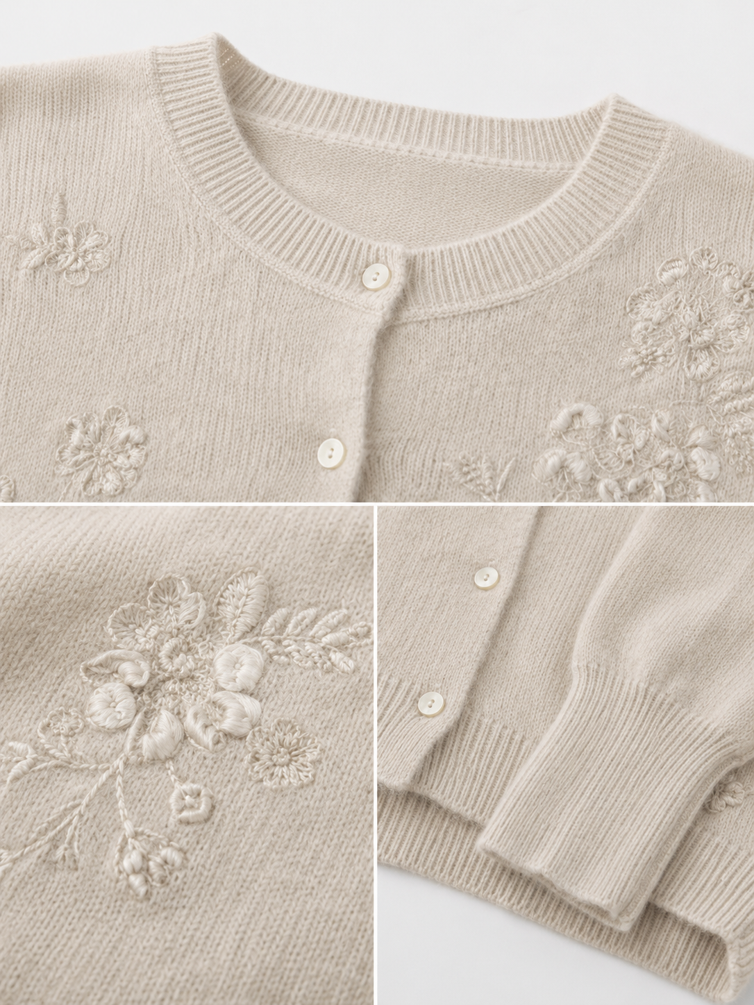 Custom Women's Cardigan Sweater Floral Embroidery Pearl Button Knit Jacket OEM Elegant Ladies Knitwear