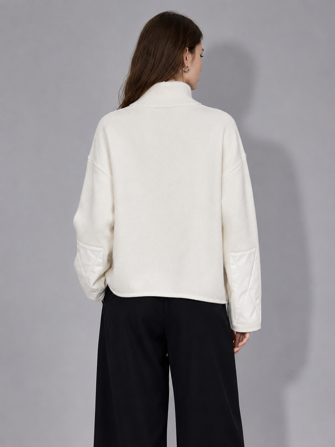 Premium Wool Half-Zip Sweater – Minimalist Oversized High Neck Knit Pullover for Women
