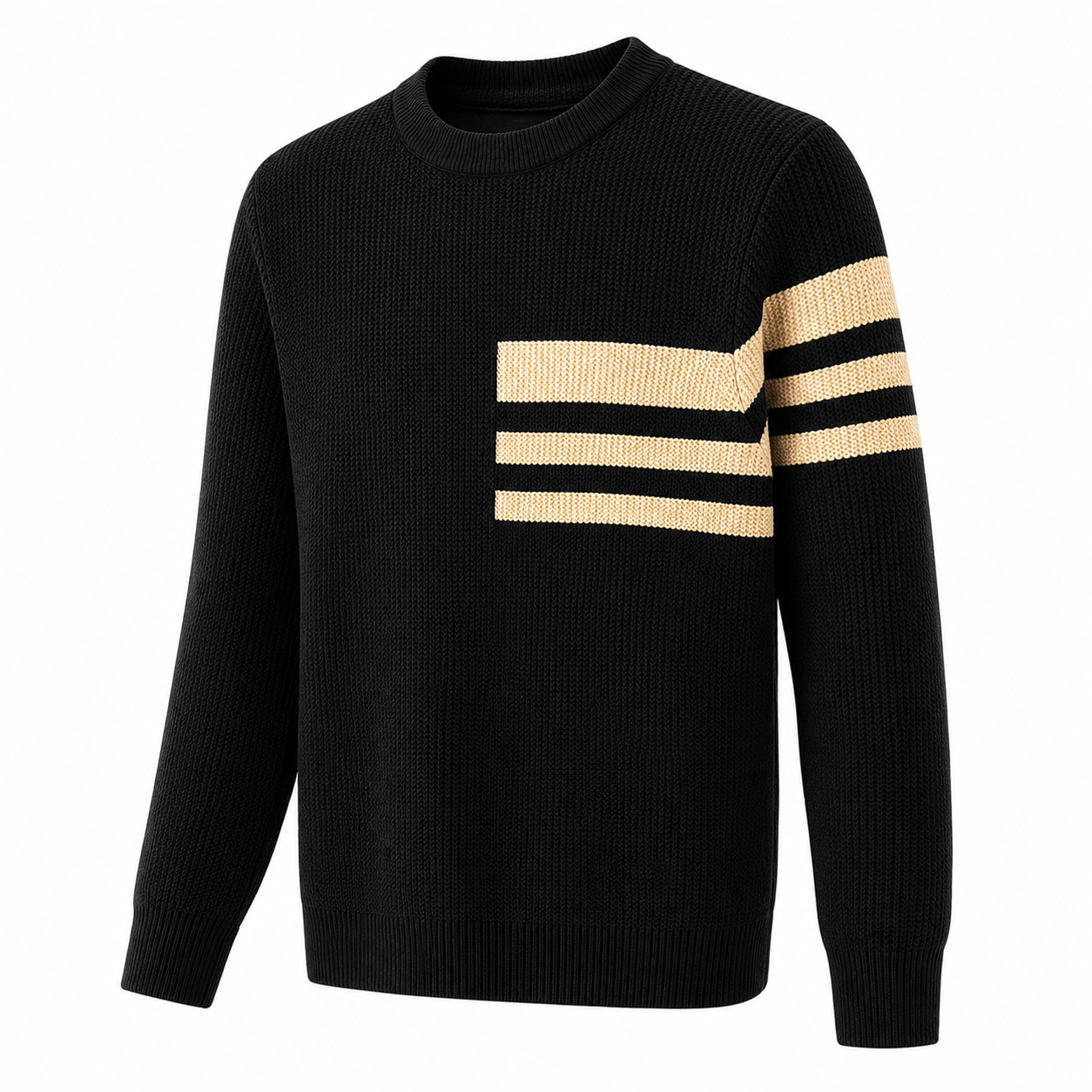 Men's New Arrival Autumn Casual Crew Neck Long Sleeve Custom Fit Patchwork Knitted Front Logo 100% Cotton Sweater