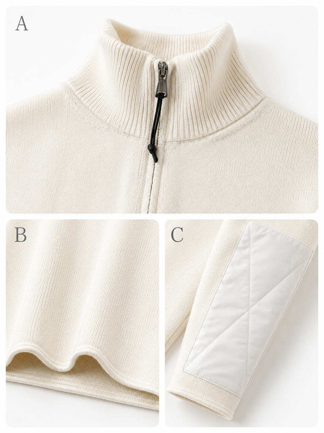 Premium Wool Half-Zip Sweater – Minimalist Oversized High Neck Knit Pullover for Women