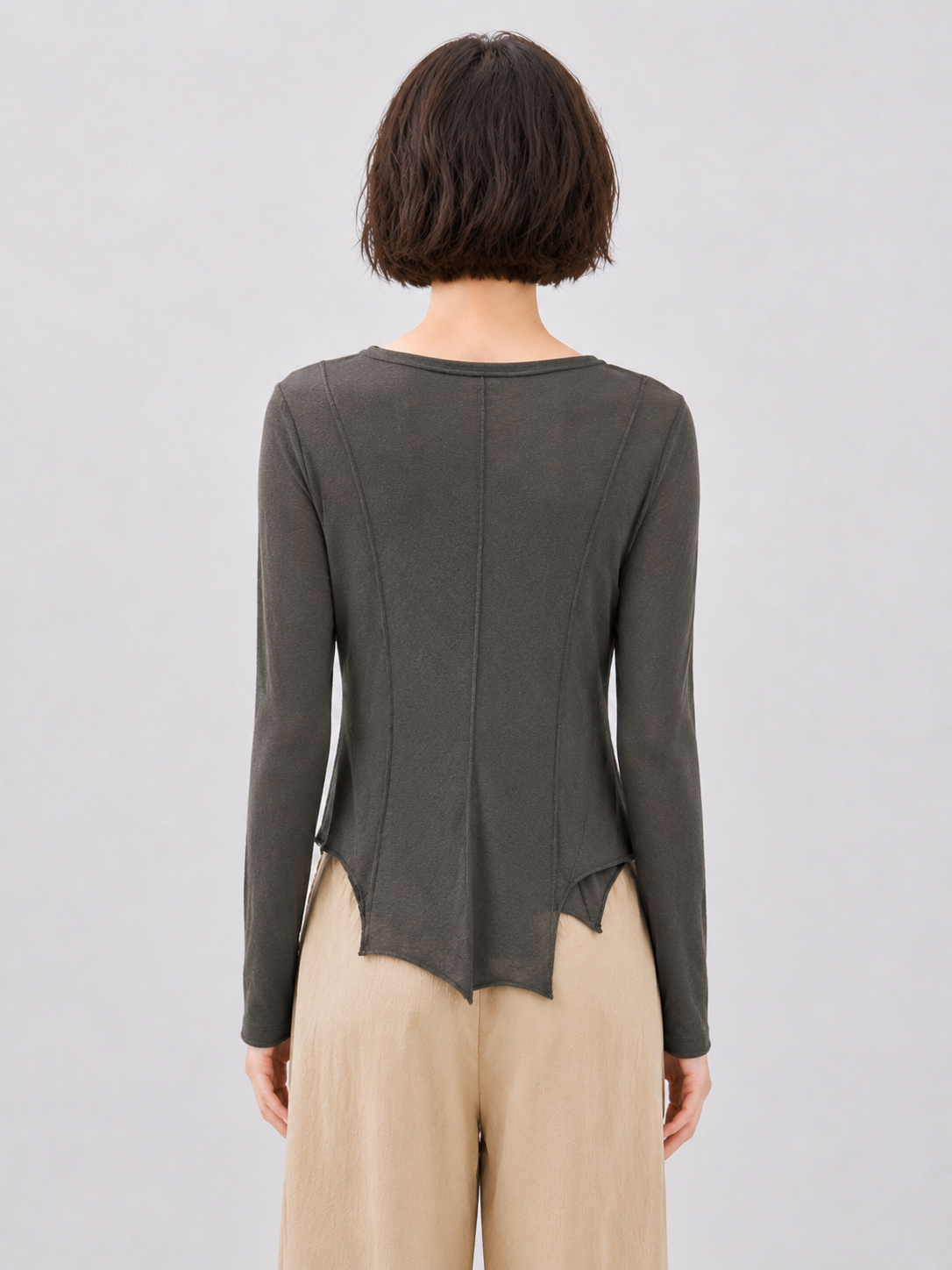 Women Twist Front Knit Top V Neck Long Sleeve Ruched Crop Sweater Slim Fit Washed Olive Grey Pullover Casual Layering Tee
