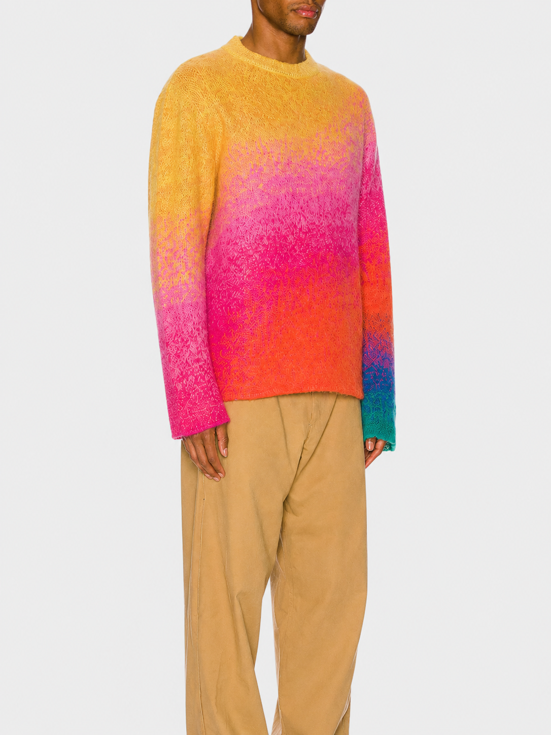 Custom LOGO OEM Men Mohair Sweater Winter Gradient Jacquard Pattern Knitted Jumper Design Pullover Knitwear Custom Knit Sweater