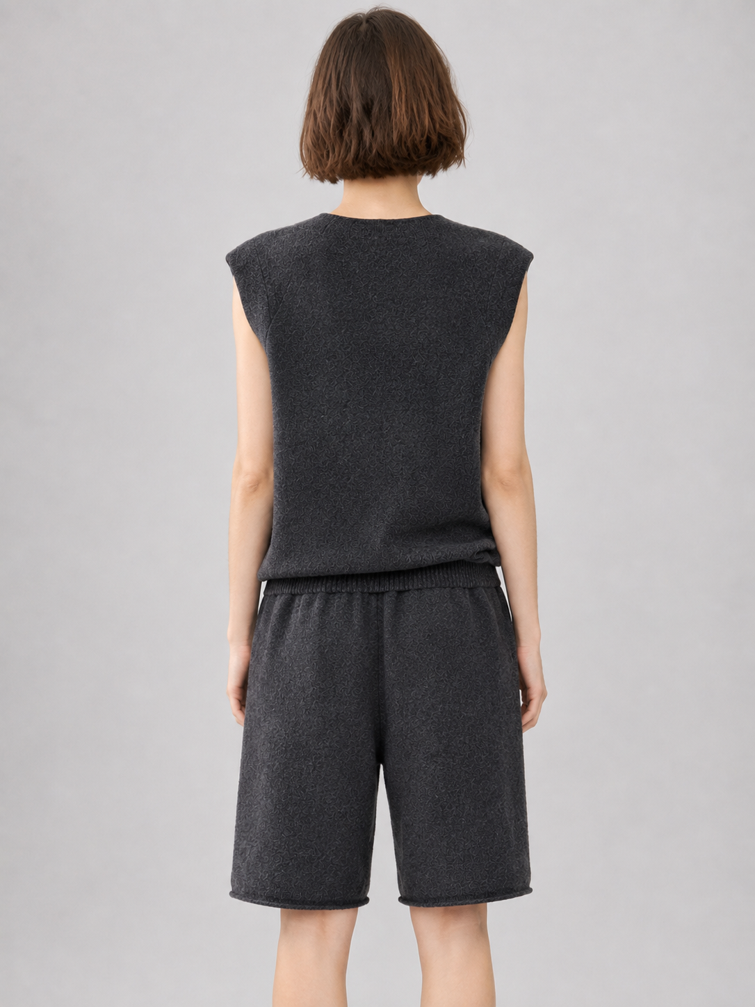 Women Two Piece Knit Set Sleeveless Crew Neck Sweater Vest and Loose Bermuda Shorts Casual Matching Outfit