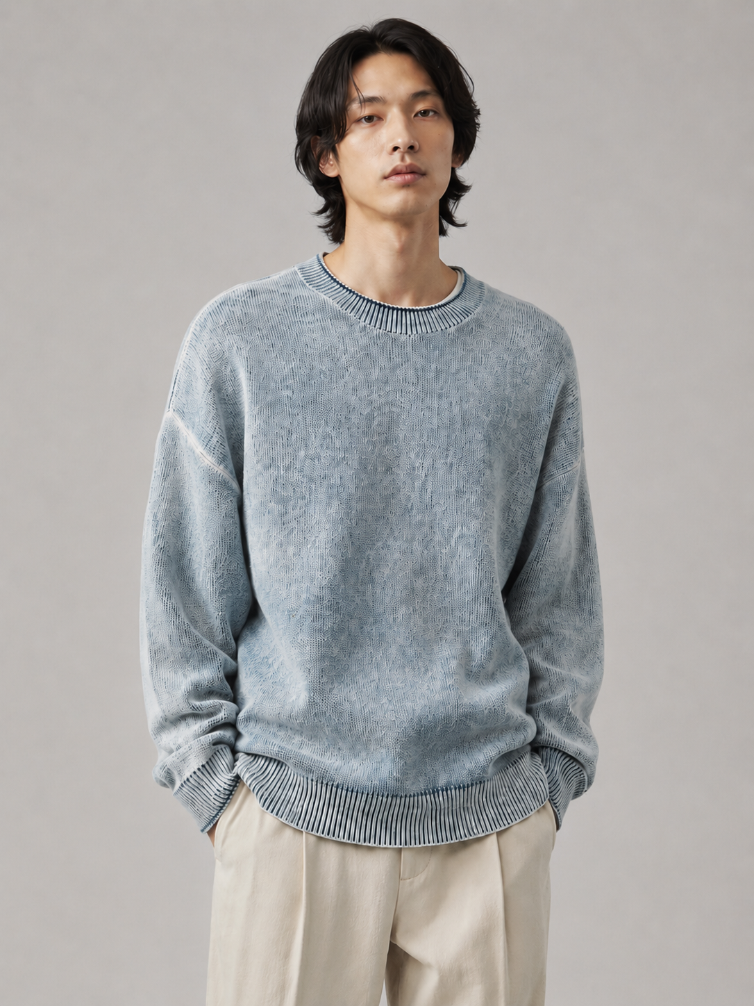 Fancy OEM Custom Men's Winter Solid 100% Cotton Garment Dyed Front Pullover Knitted Anti-pilling 380g Digital Printing Sweater