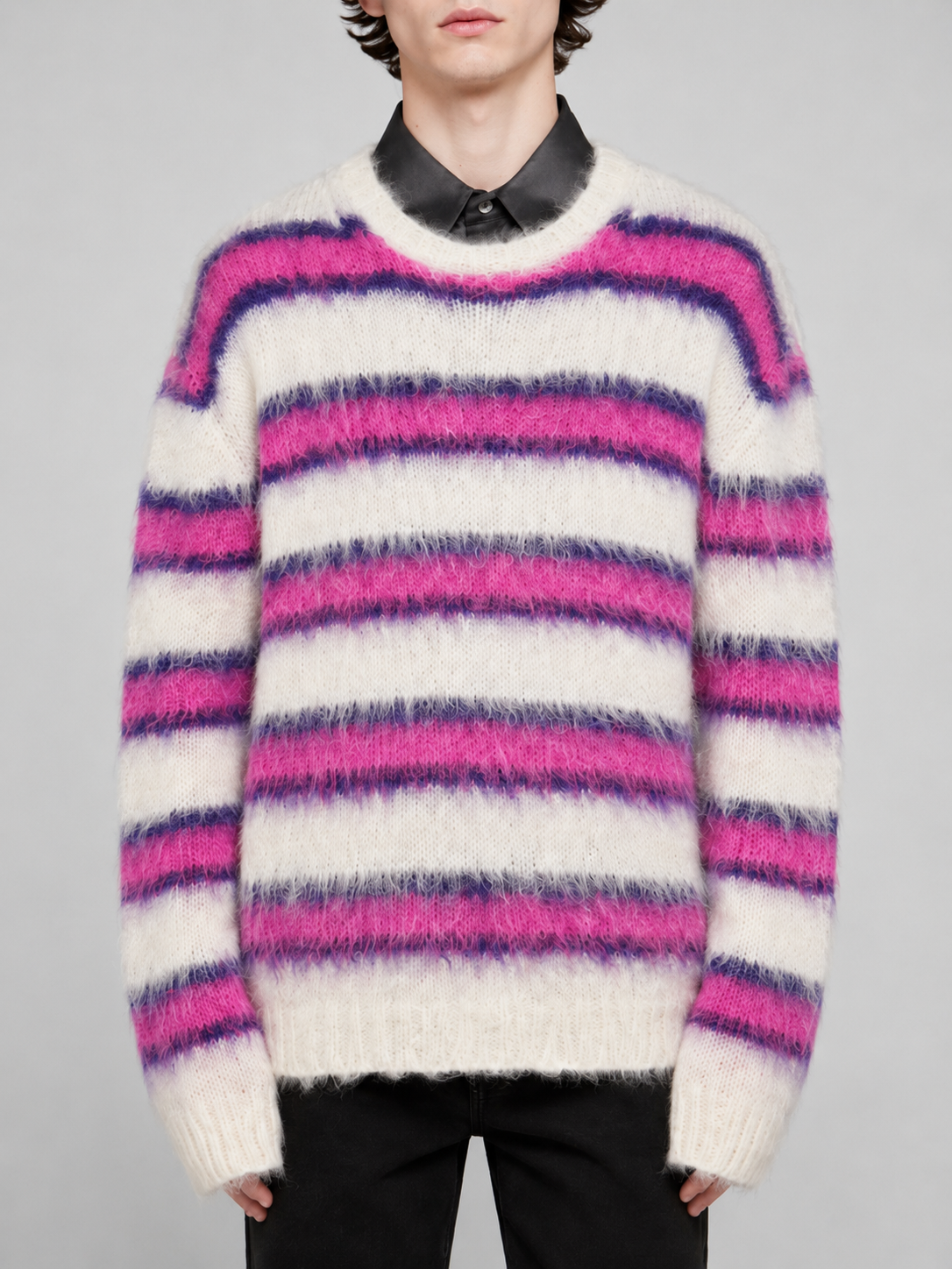 Men's Customizable Breathable Knitted Pullover Mohair Sweater Autumn Winter Warm Multi-Color Splicing Can Add Logo