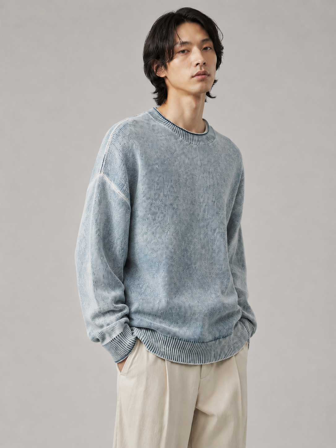 Fancy OEM Custom Men's Winter Solid 100% Cotton Garment Dyed Front Pullover Knitted Anti-pilling 380g Digital Printing Sweater
