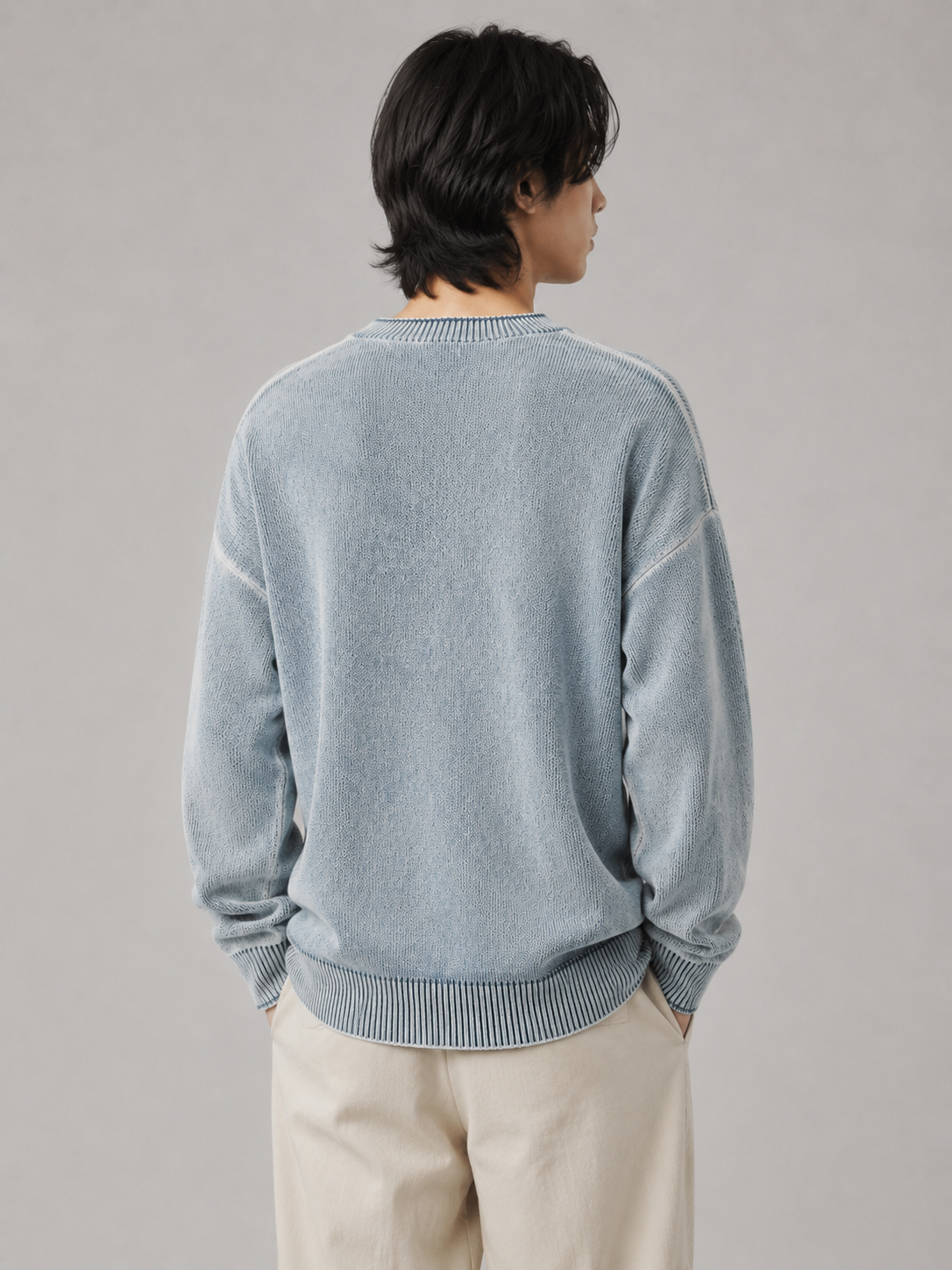 Fancy OEM Custom Men's Winter Solid 100% Cotton Garment Dyed Front Pullover Knitted Anti-pilling 380g Digital Printing Sweater