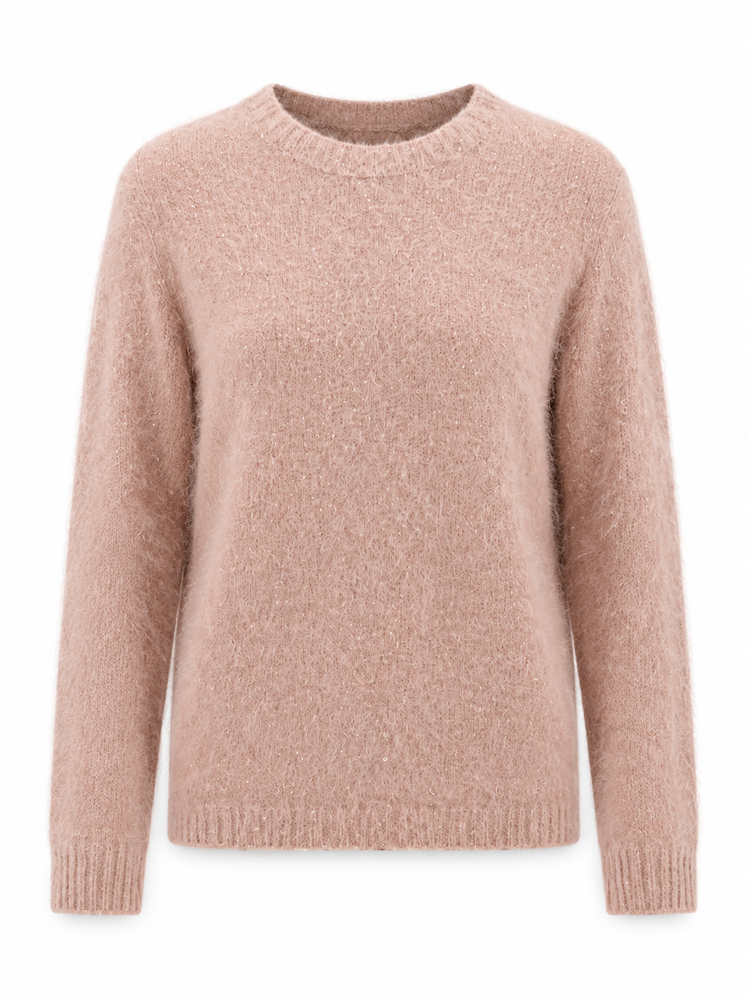Women Wool Sweater Crew Neck Fuzzy Knit Pullover Sequin Glitter Jumper Pink Soft Knitwear for Autumn Winter Party