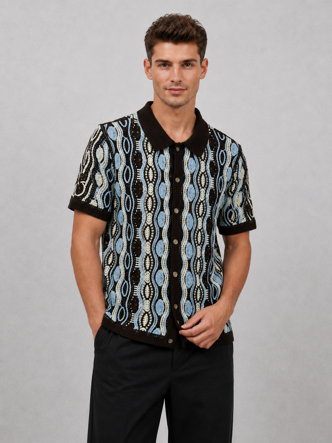 High-quality Custom-made Cardigan Short Sleeves Floral Pattern Cotton-spandex Anti-pilling Quick Dry Men's Summer