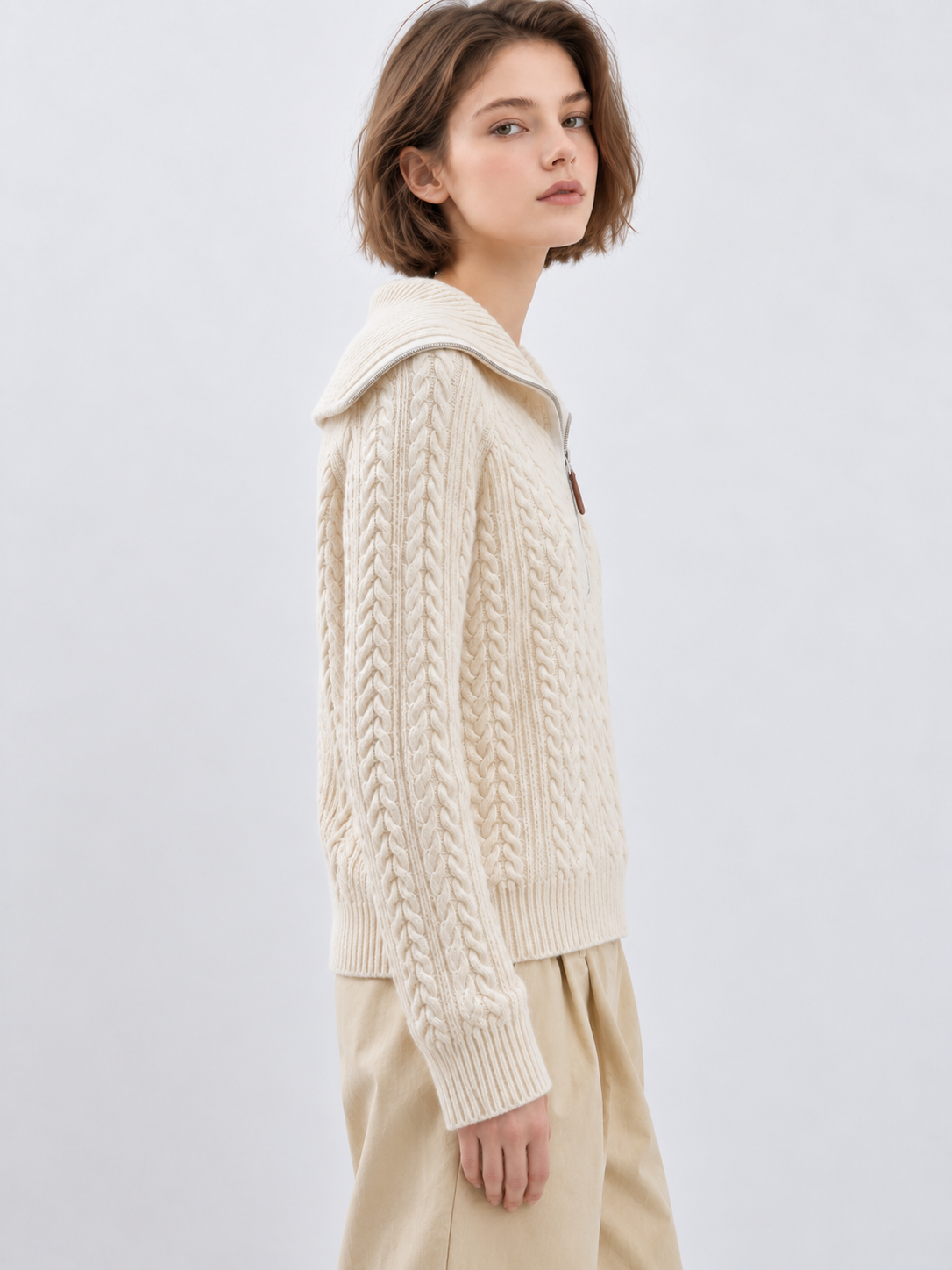 Women's Cable Knit Sweater Half Zip Wide Collar Long Sleeve Pullover Casual Fall Winter Jumper
