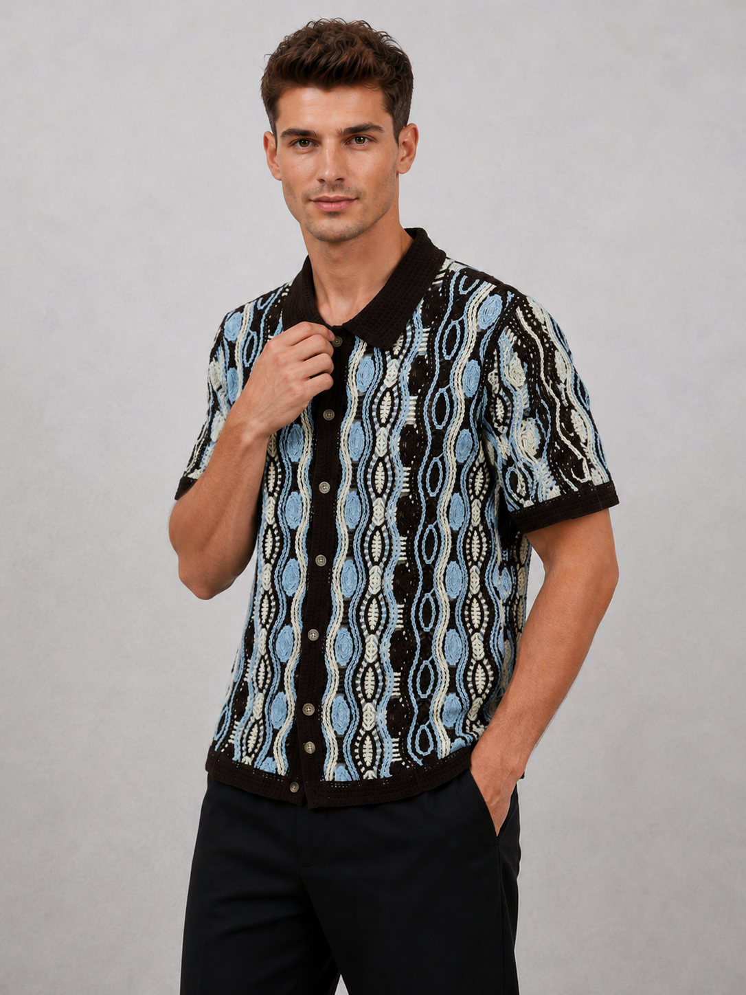 High-quality Custom-made Cardigan Short Sleeves Floral Pattern Cotton-spandex Anti-pilling Quick Dry Men's Summer
