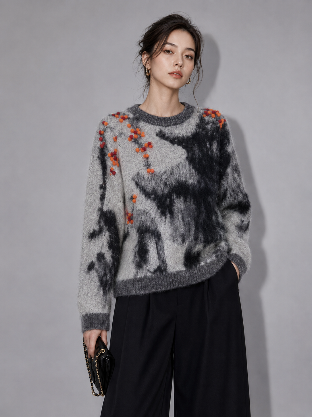 Best-selling large-sized women's cashmere embroidered custom knitted colorful personalized pullover sweater