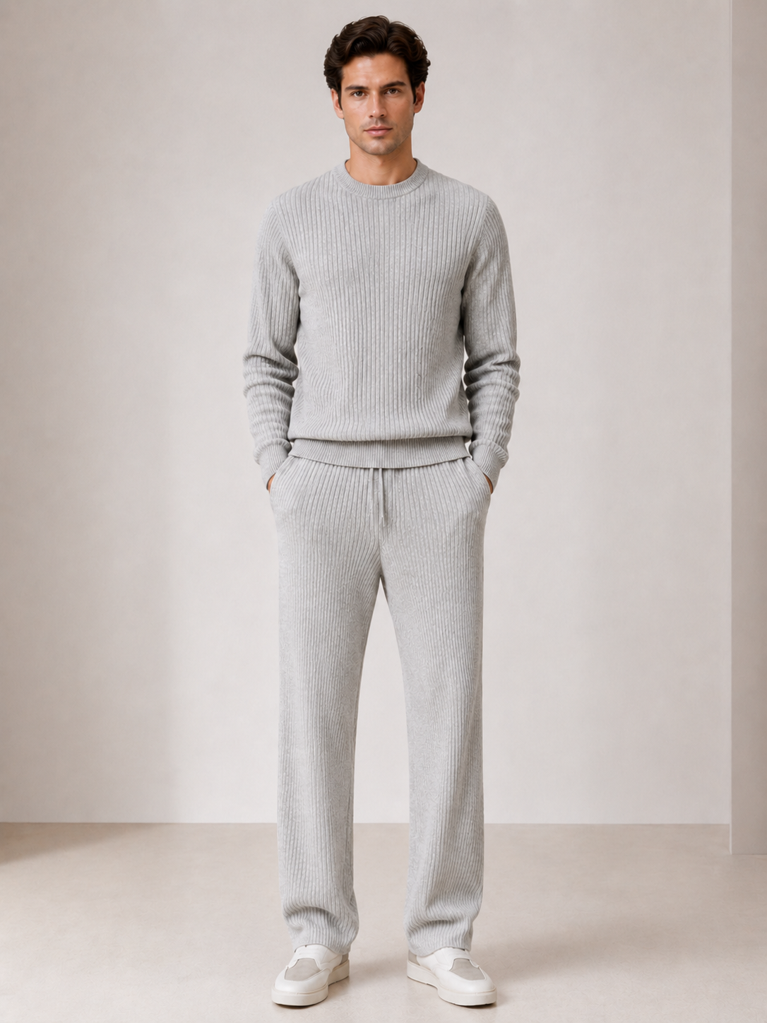 Custom Men Knitwear Set OEM ODM Manufacturer Ribbed Knit Sweater & Pants Low MOQ 50 Fast Sample Factory
