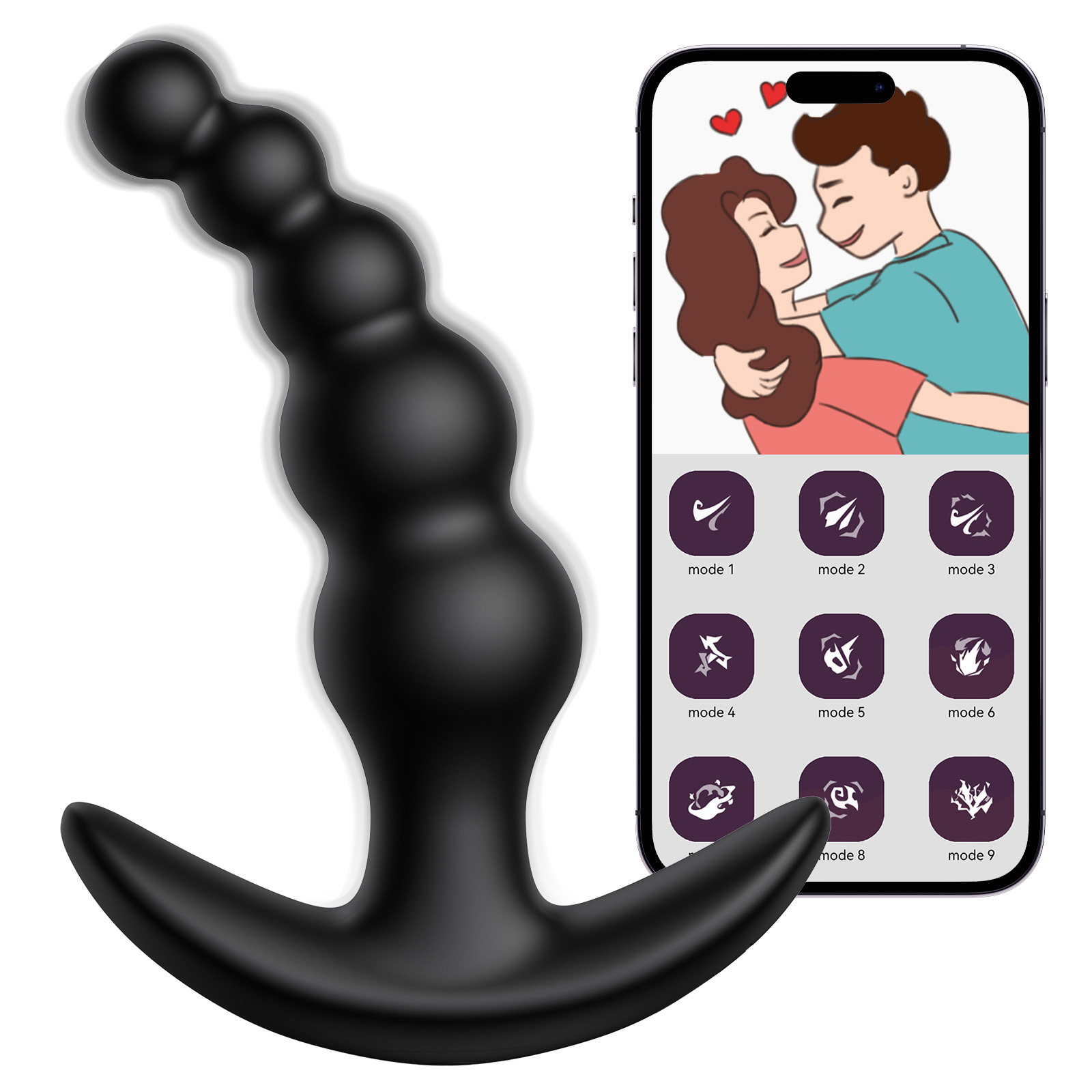 Massageador de Próstata Plug Anal 5 Pérolas com Controle APP 9 Modos de Vibração IPX6