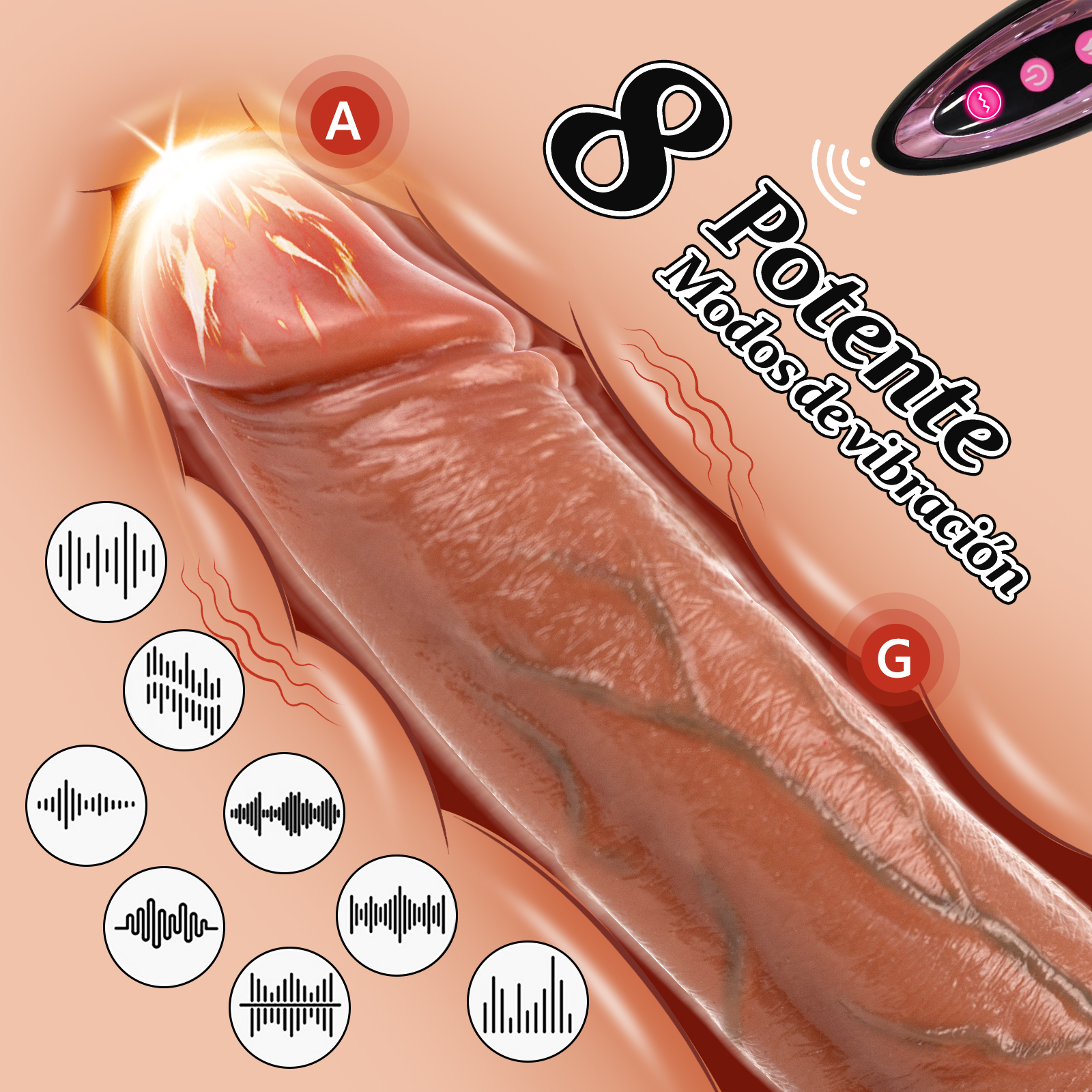 Dildo Realista para Mulheres Elétrico 21 cm com 3 Movimentos de Penetração + 9 Vibrações + Aquecimento + Controle Remoto-LIKETHAT