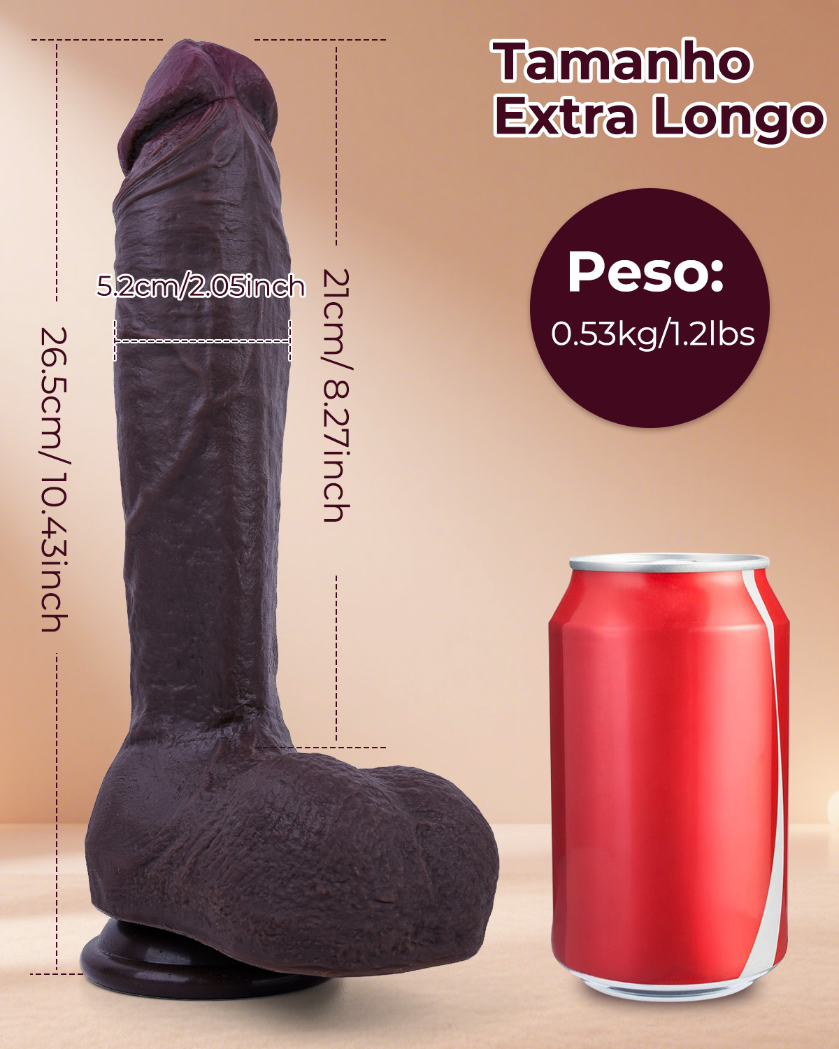 Dildo Realista Extra Longo 26.5cm com Ventosa Potente – Silicone de Grau Médico