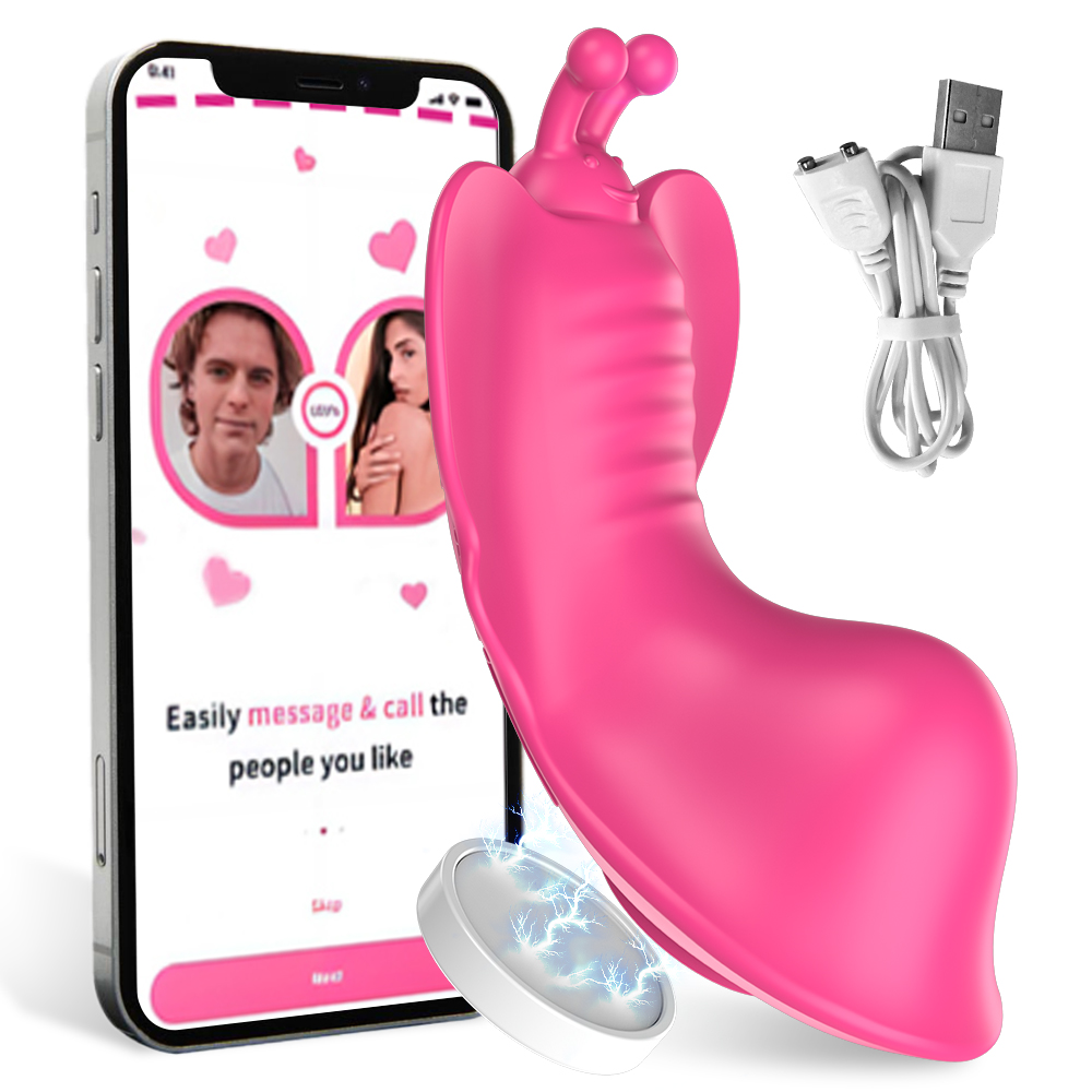 Vibrador de calcinha borboleta rosa com controle por aplicativo e acessórios