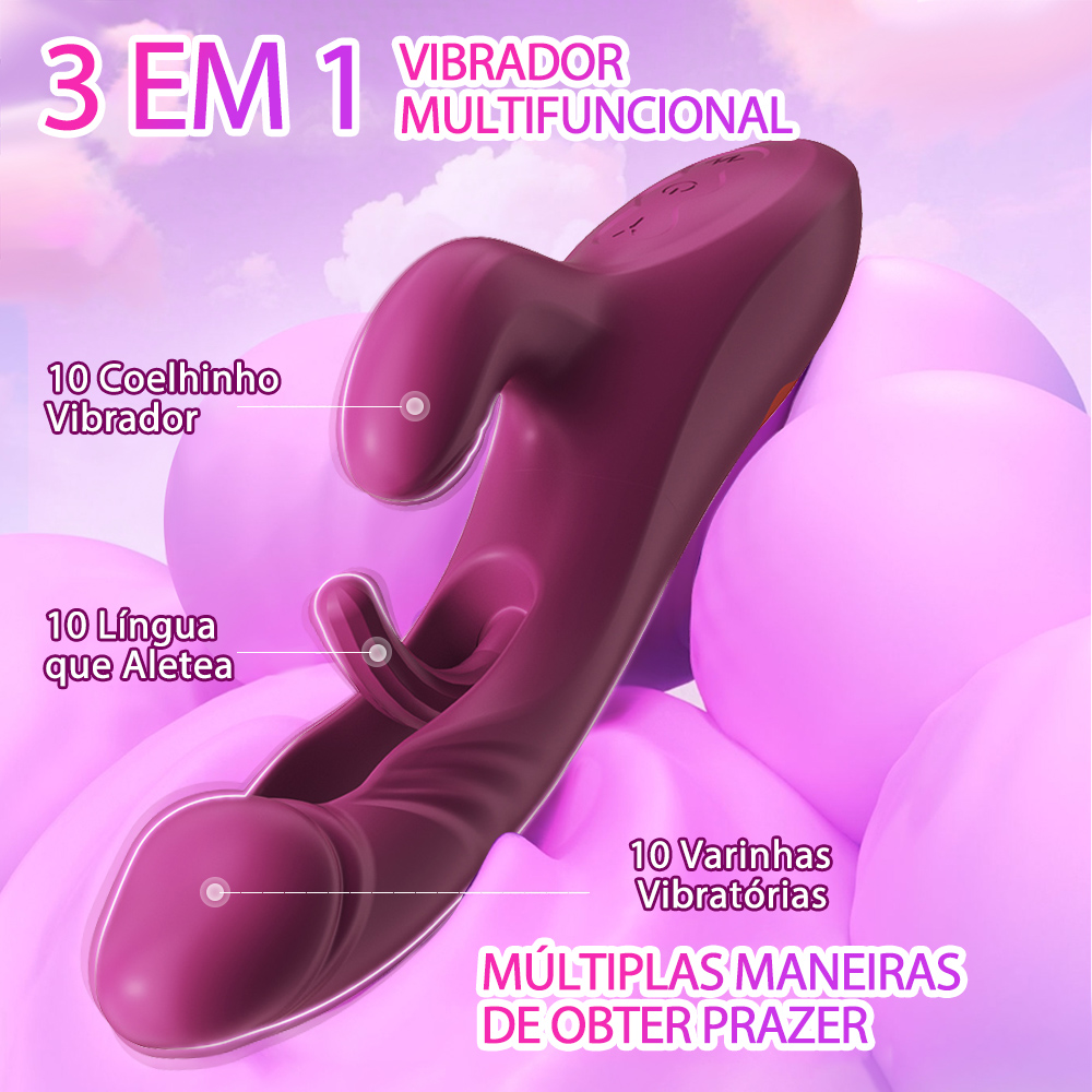 LIKETHAT Vibrador Feminino 3 em 1 – Ponto G, Coelho e Língua