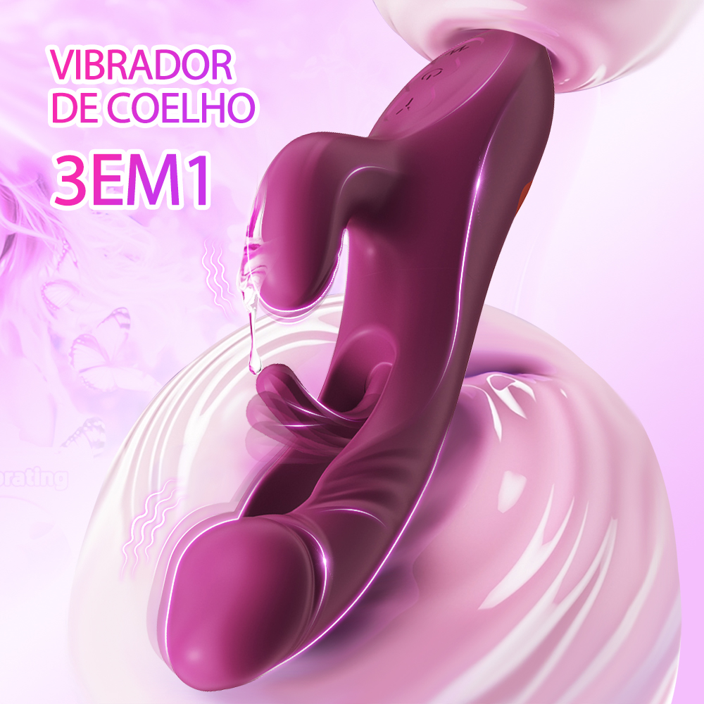 LIKETHAT Vibrador Feminino 3 em 1 – Ponto G, Coelho e Língua