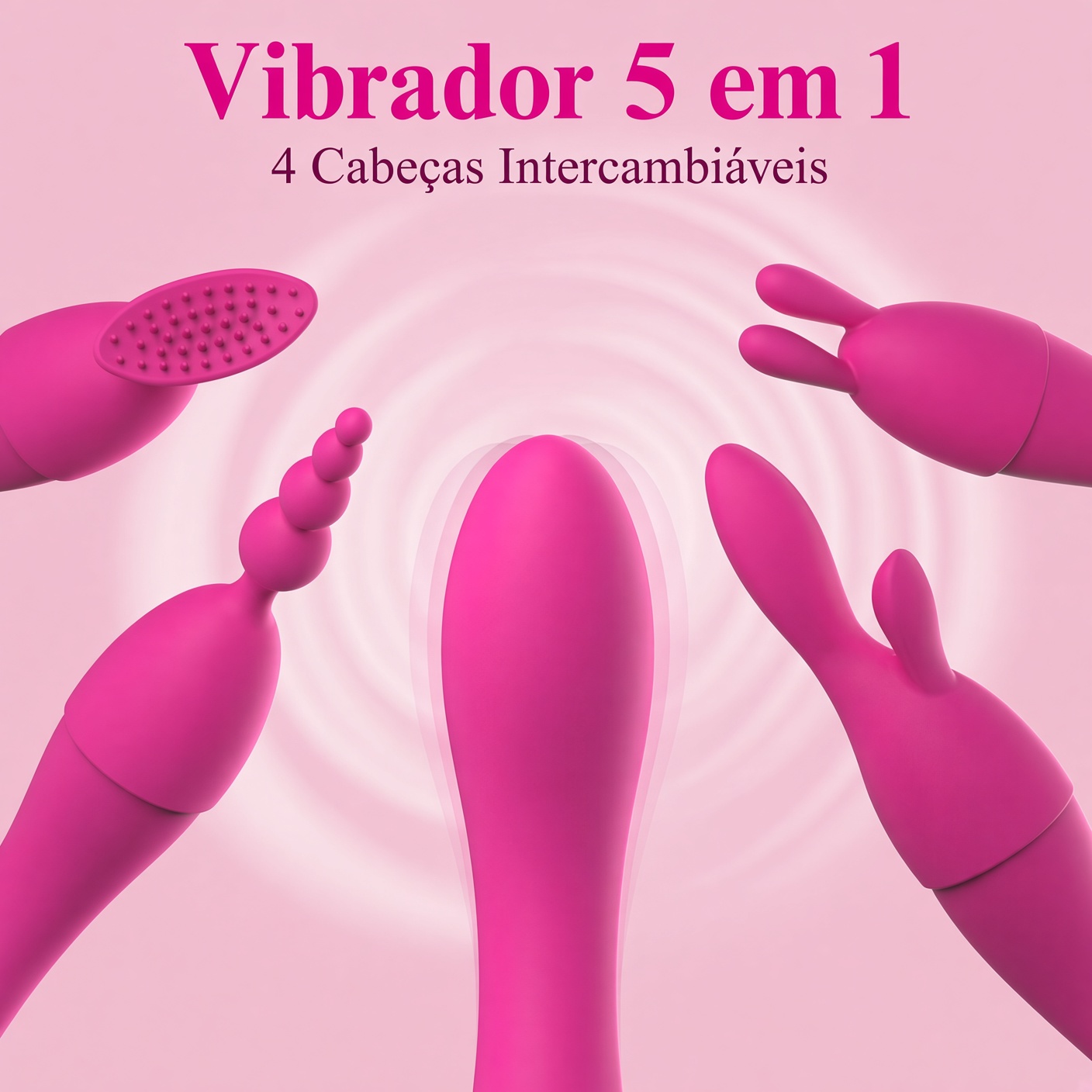 Vibrador Multifuncional Rosa com 5 Pontas – Kit Completo para Prazer