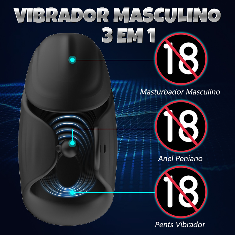 LIKETHAT Vibrador Masculino 3 em 1 com Anel Ajustável – 9 Modos