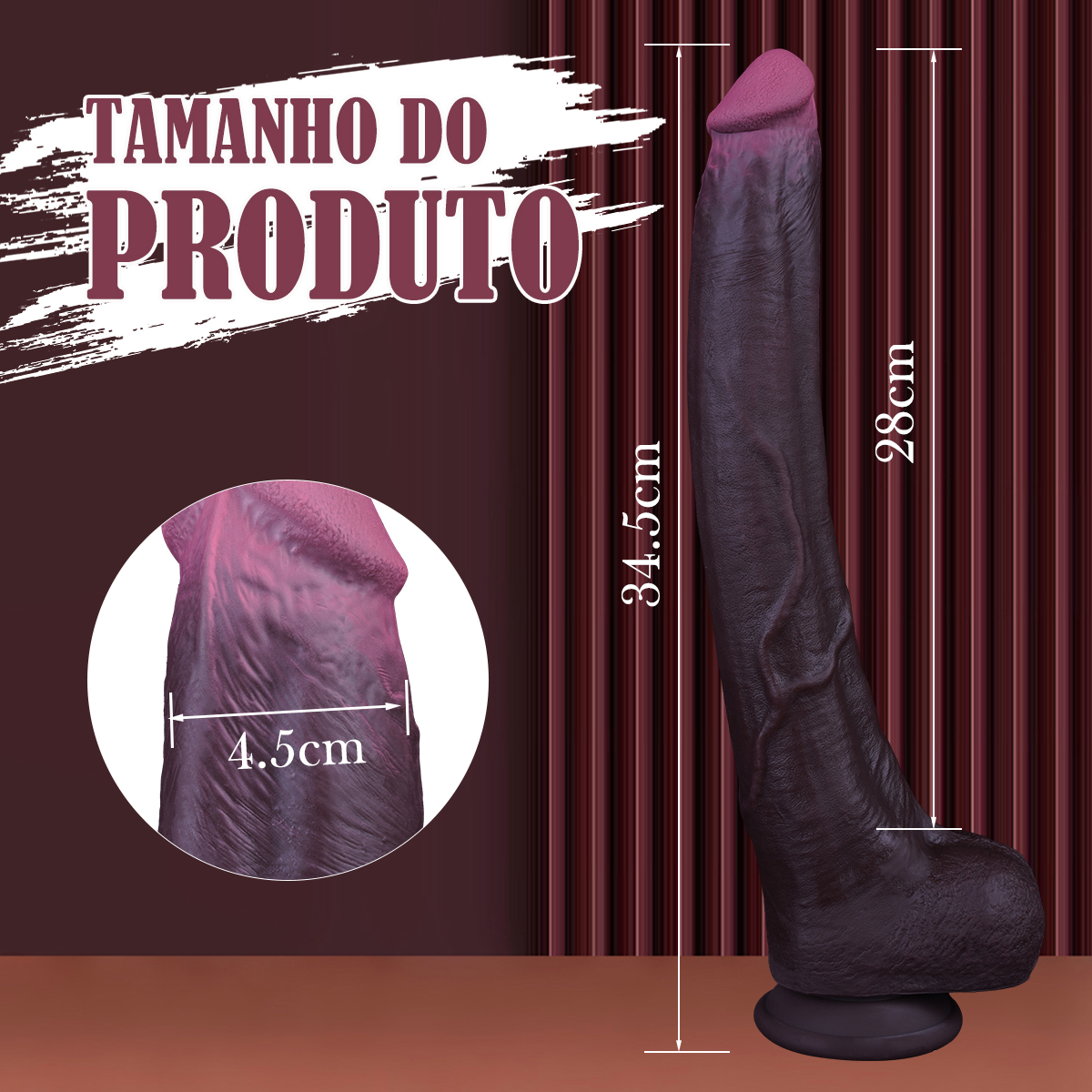 LIKETHAT Pênis Realista Extra Longo 34,5 cm com Ventosa