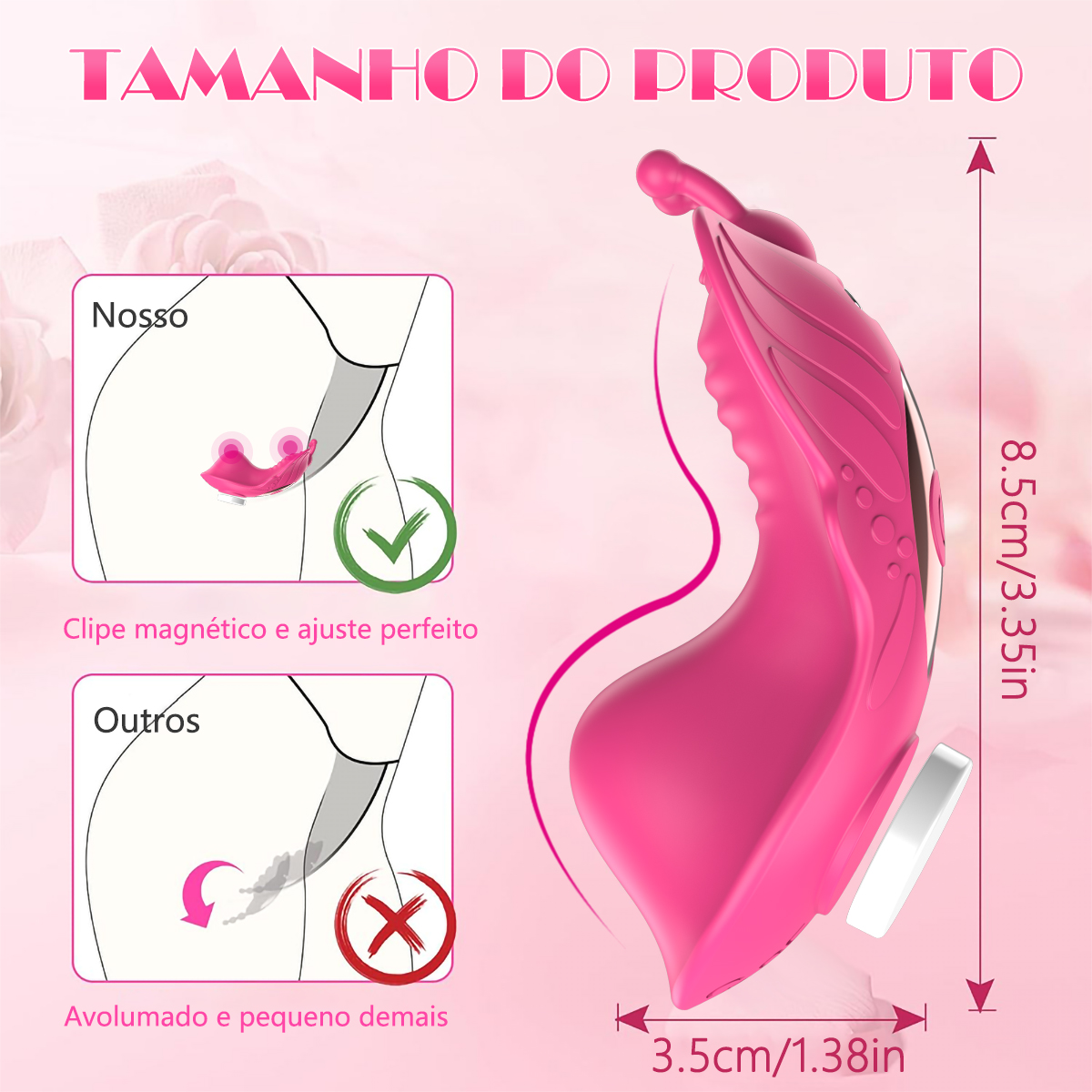 Vibrador de calcinha borboleta com fixação magnética e 8,5 cm de altura