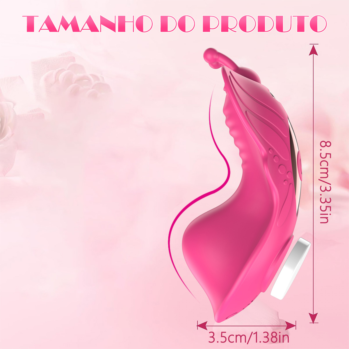 Vibrador de calcinha borboleta com 8,5 cm de altura e 3,5 cm de largura